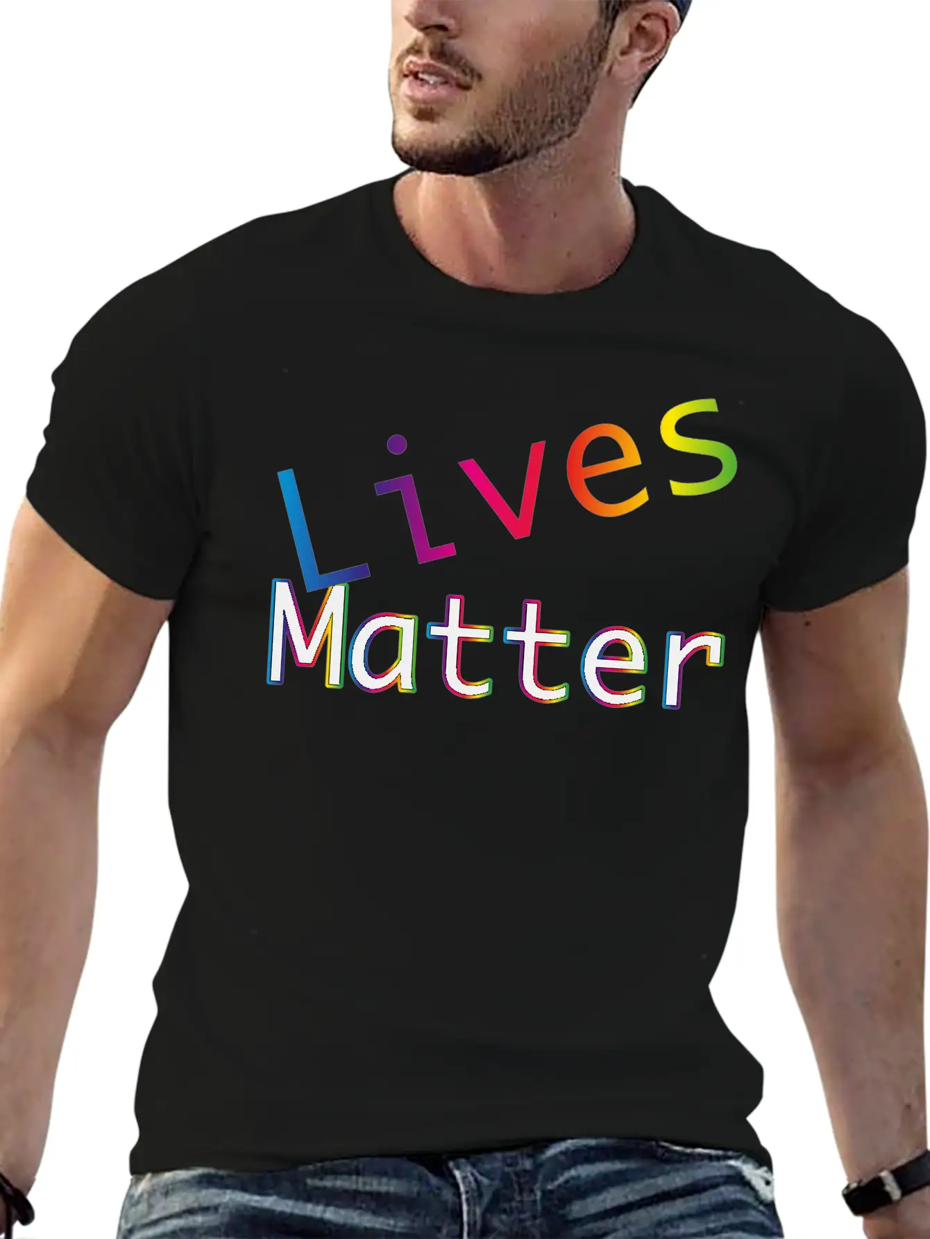 Rainbow Typography Lives Matter Lightweight Cotton T-Shirt – Daily Comfort Graphic Shirt