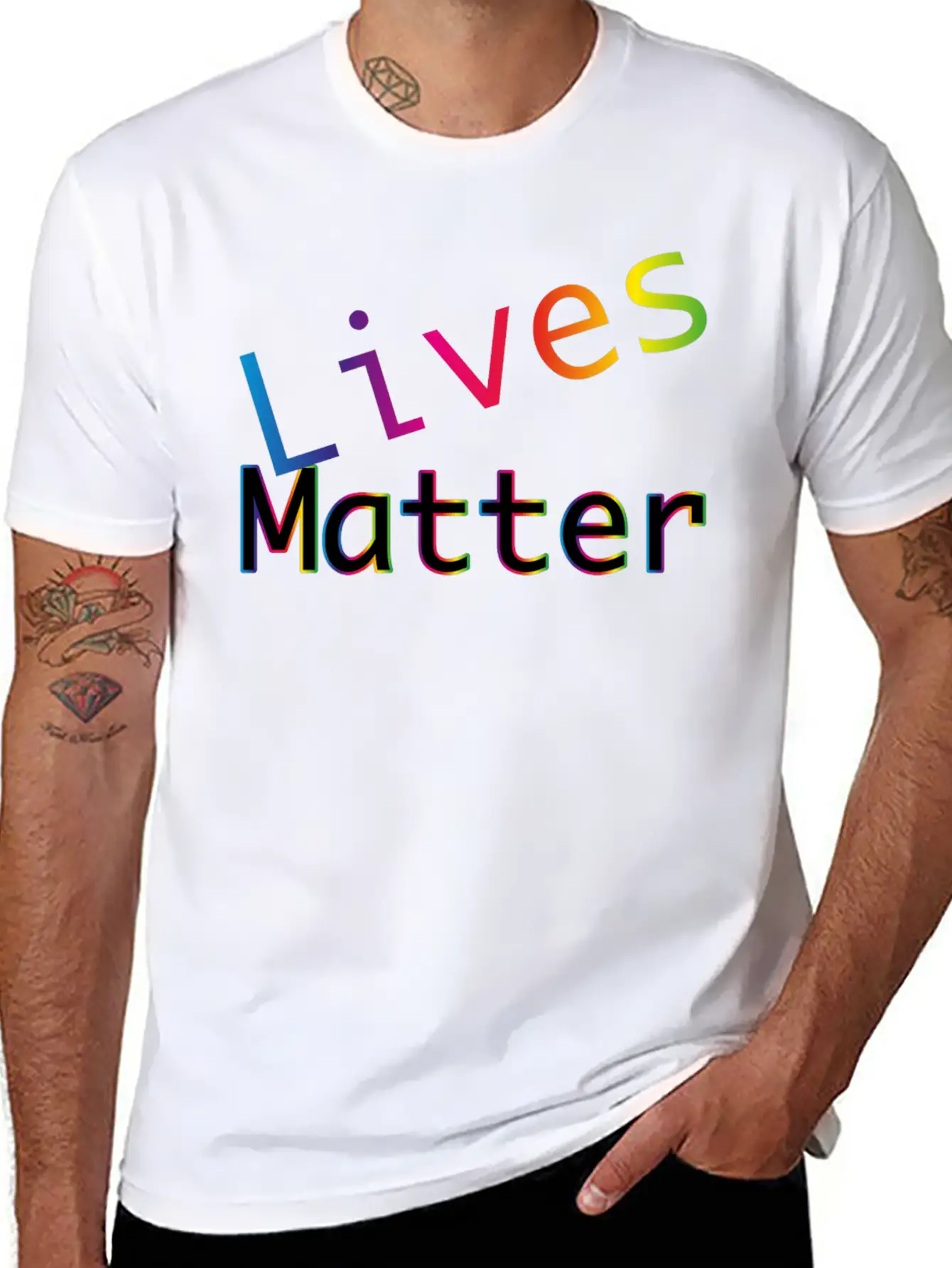 Rainbow Typography Lives Matter Lightweight Cotton T-Shirt – Daily Comfort Graphic Shirt