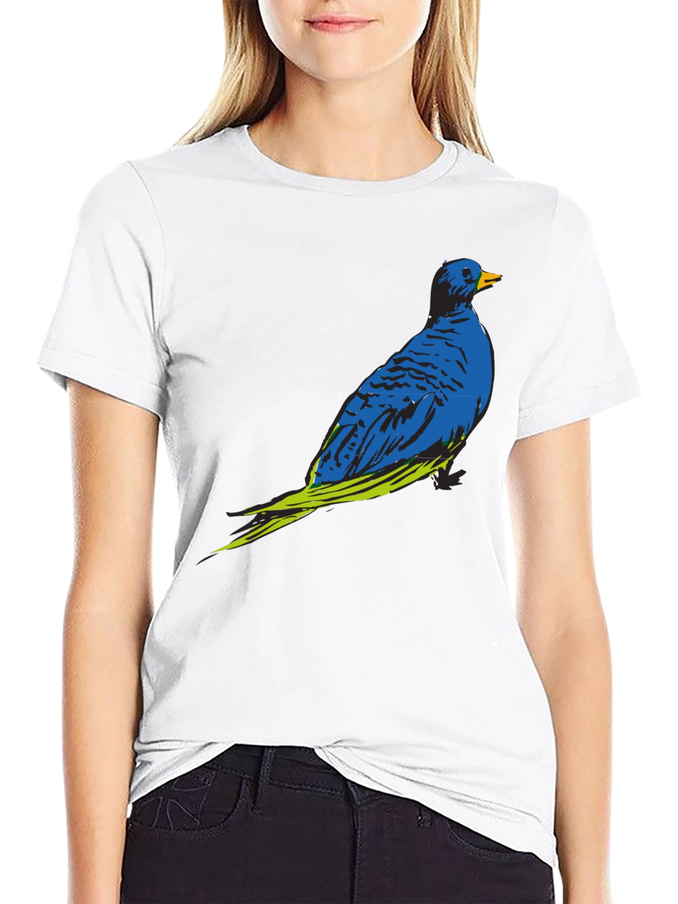 Blue Bird Graphic Print Crew Neck T-Shirt