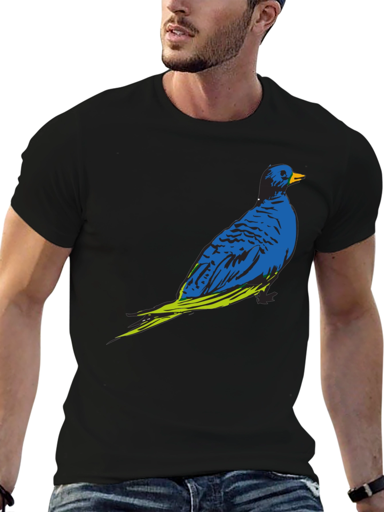 Blue Bird Graphic Print Crew Neck T-Shirt