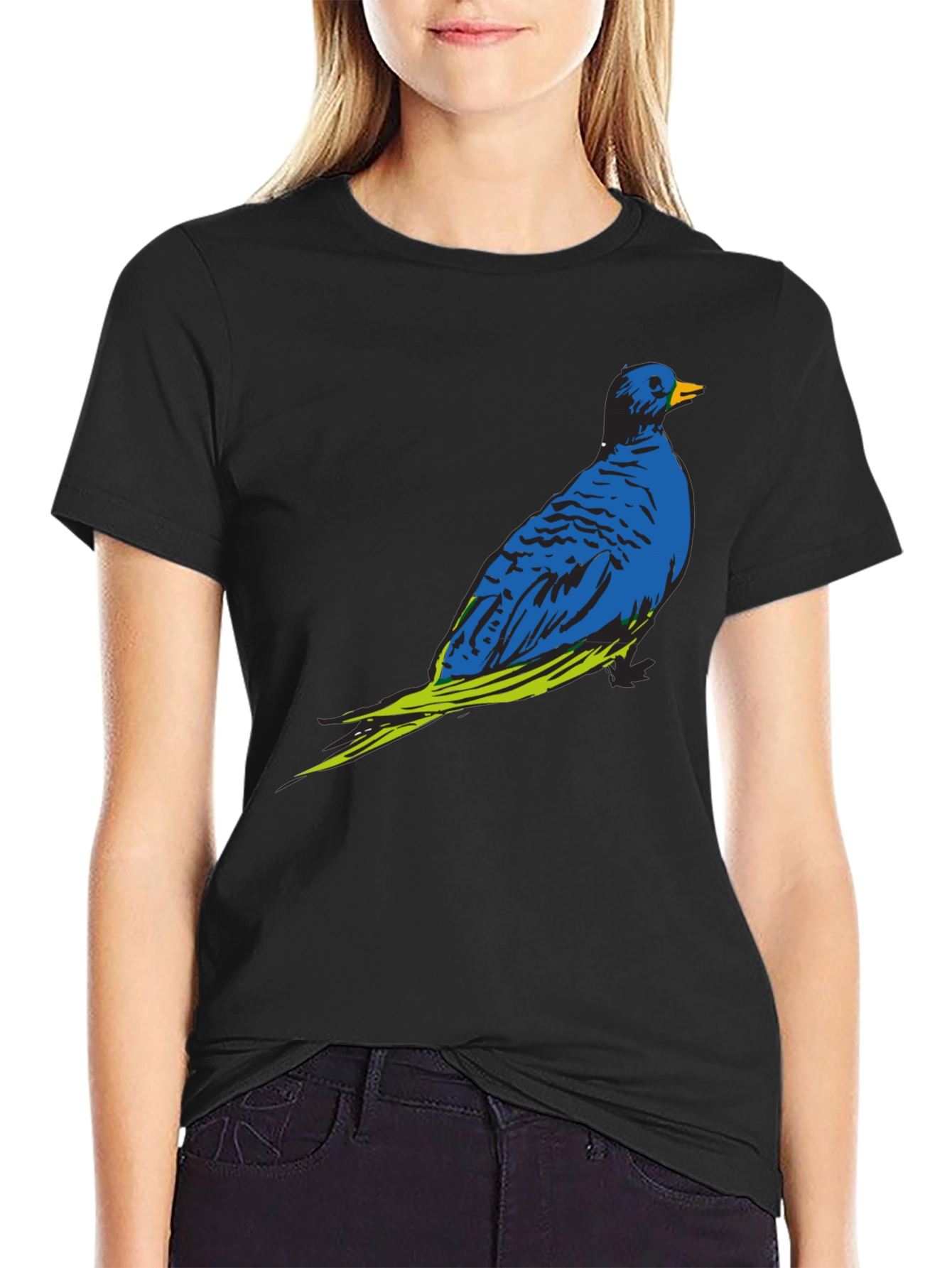 Blue Bird Graphic Print Crew Neck T-Shirt