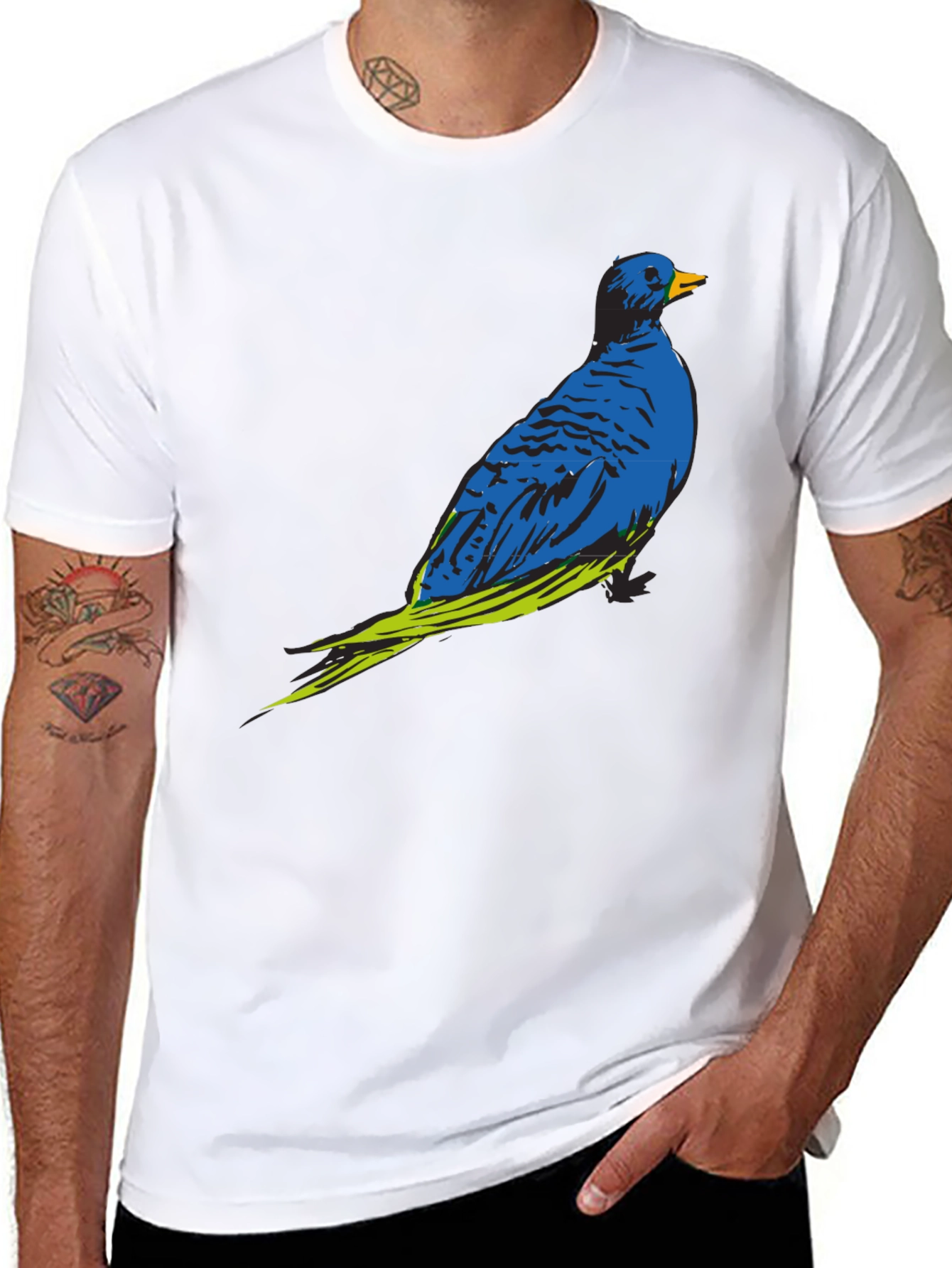 Blue Bird Graphic Print Crew Neck T-Shirt
