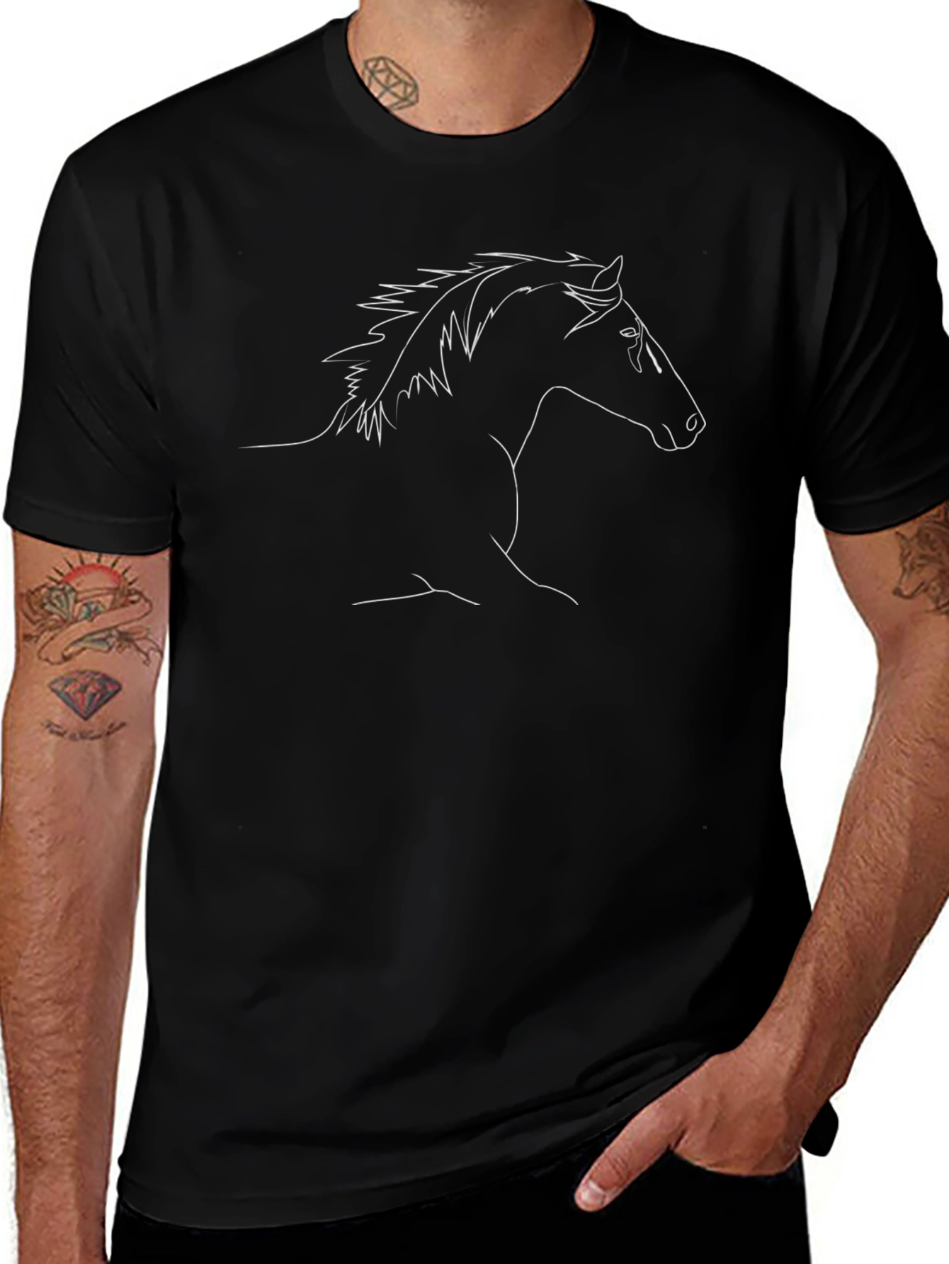 Black Horse Outline Tee - Classic & Stylish