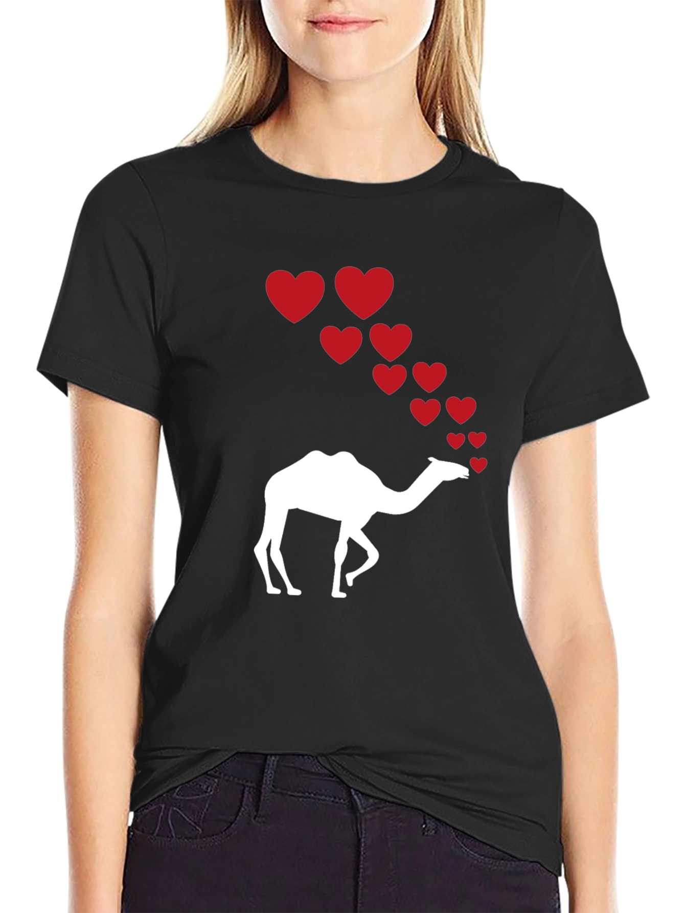 Camel Love T-Shirt - Black Cotton Graphic Tee