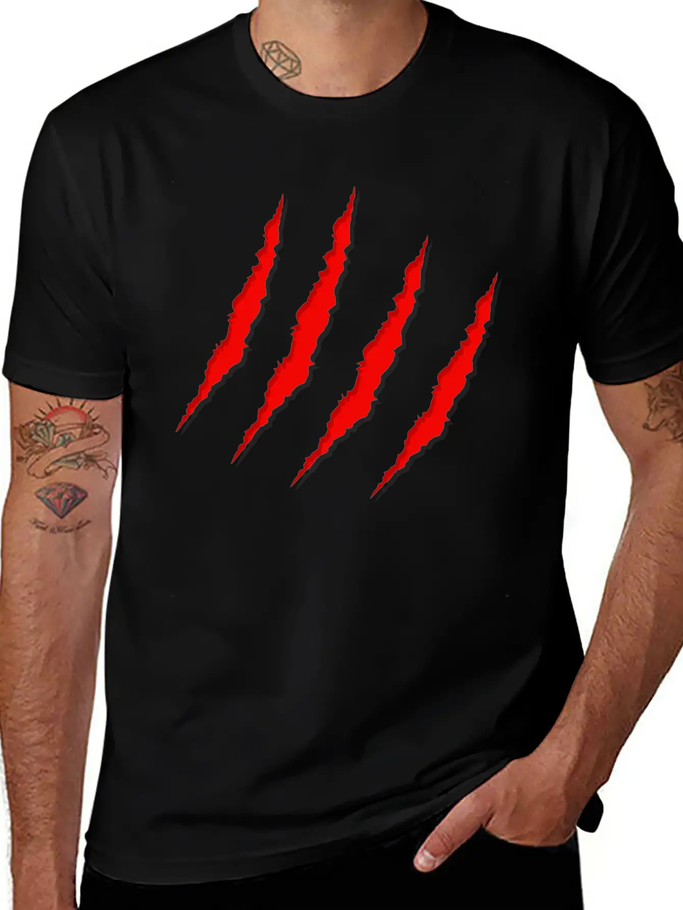 Red Claws Scratches Lightweight Cotton T-Shirt – Daily Comfort Graphic Shirt
