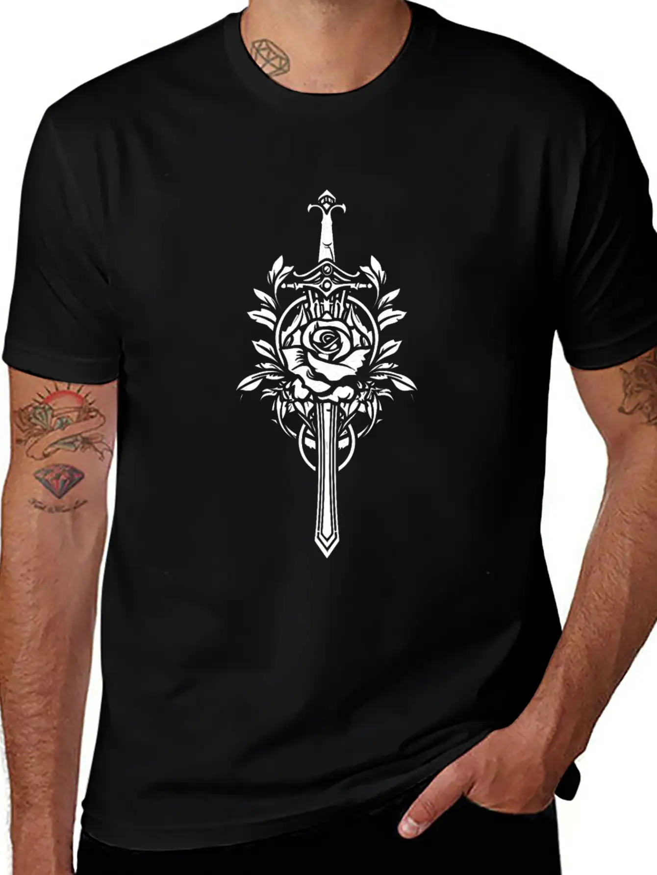 Red Rose Goth Sword Lightweight Cotton T-Shirt – Daily Comfort Graphic Shirt