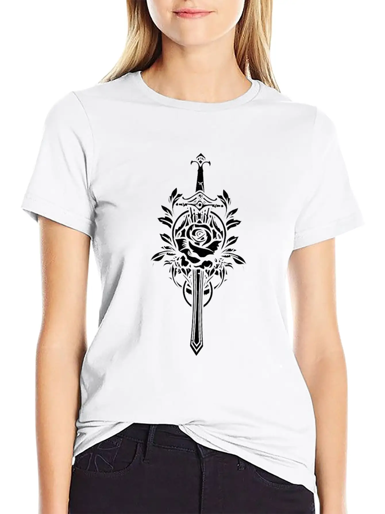 Red Rose Goth Sword Lightweight Cotton T-Shirt – Daily Comfort Graphic Shirt