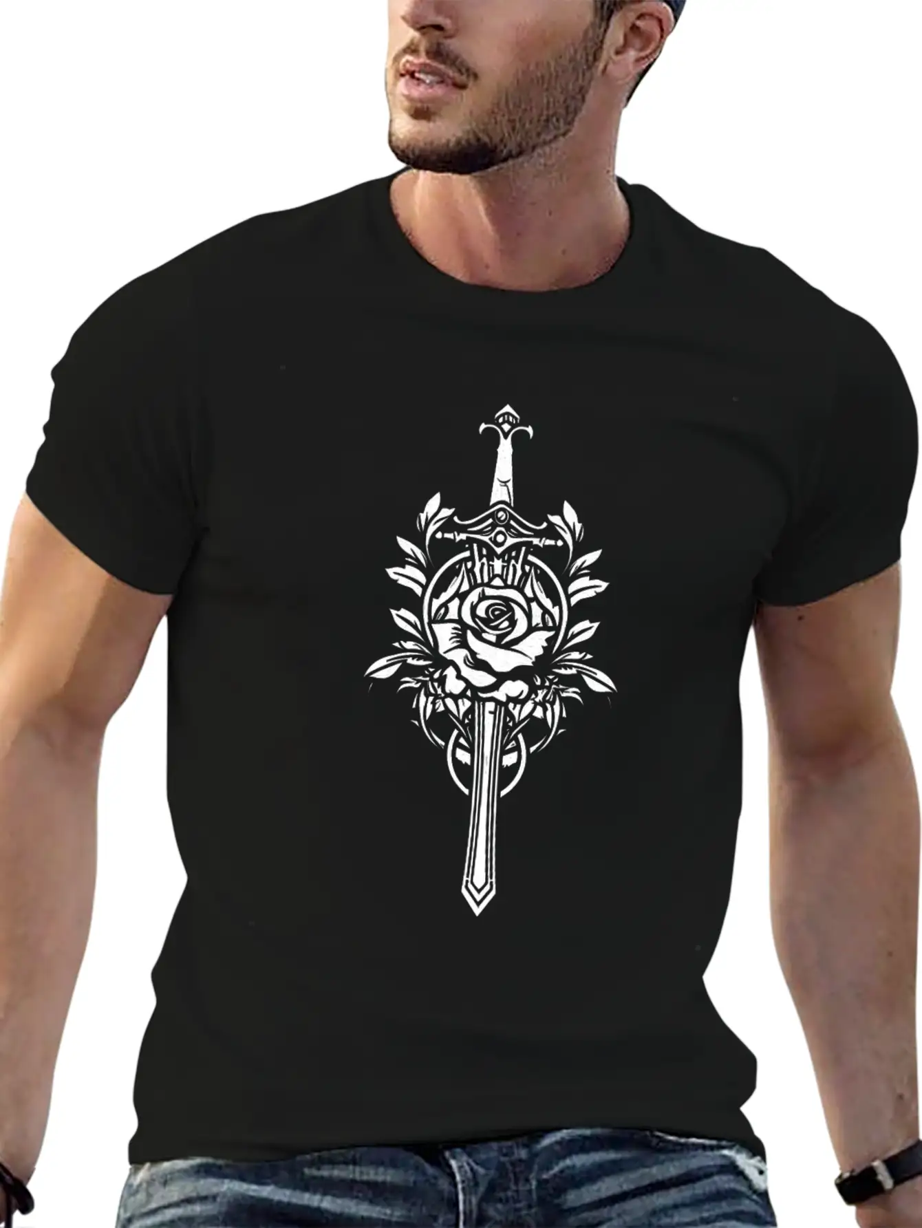 Red Rose Goth Sword Lightweight Cotton T-Shirt – Daily Comfort Graphic Shirt