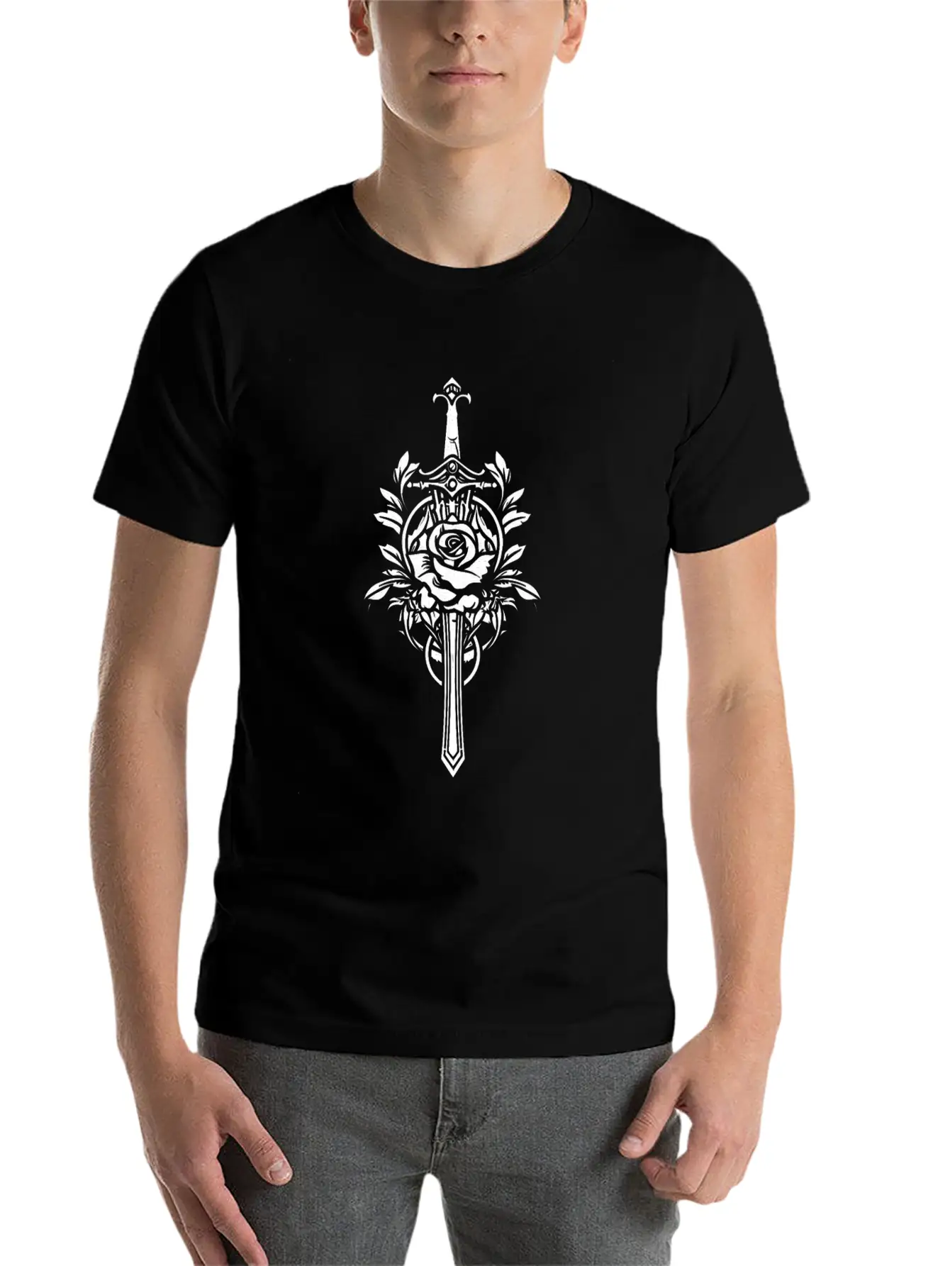 Red Rose Goth Sword Lightweight Cotton T-Shirt – Daily Comfort Graphic Shirt