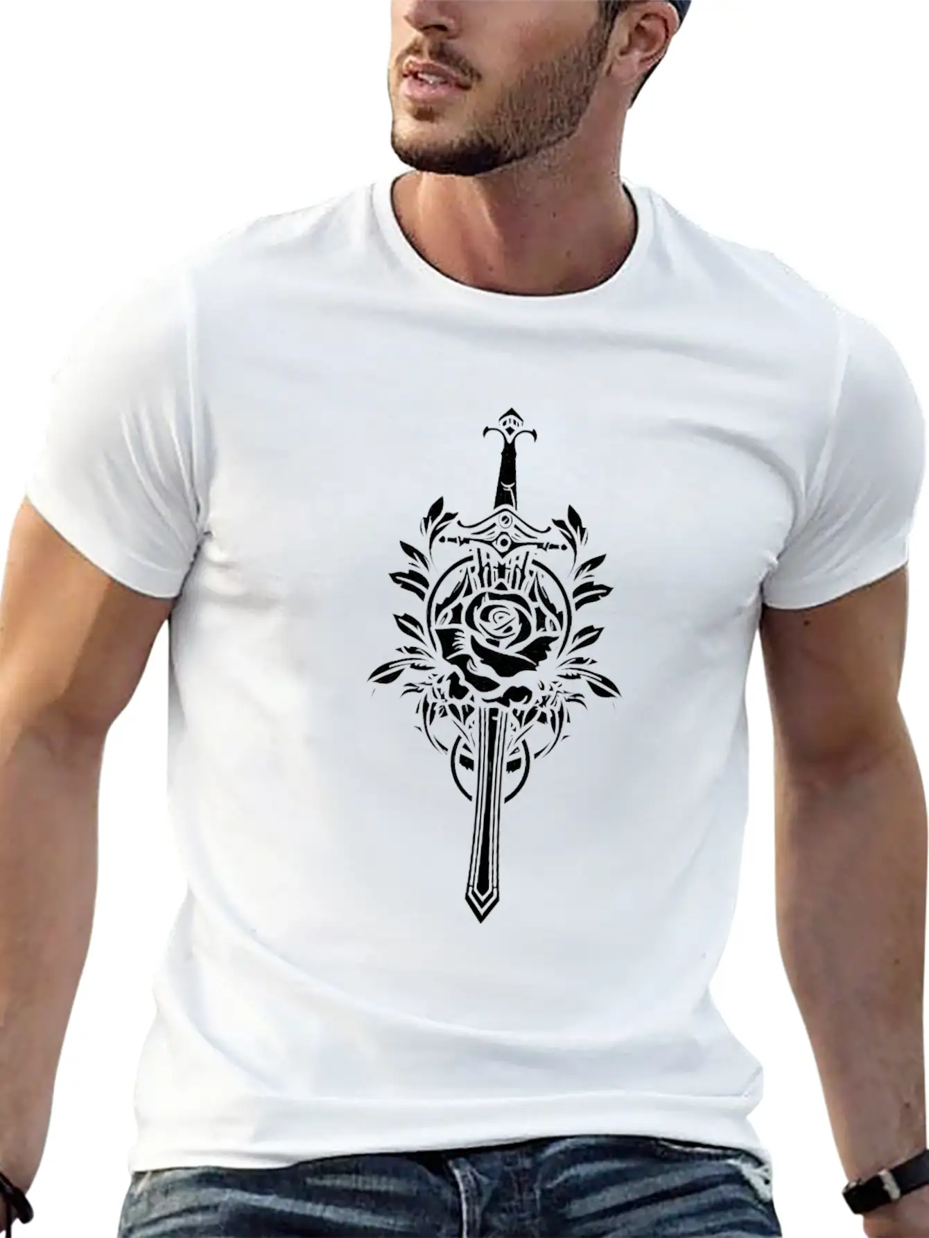 Red Rose Goth Sword Lightweight Cotton T-Shirt – Daily Comfort Graphic Shirt