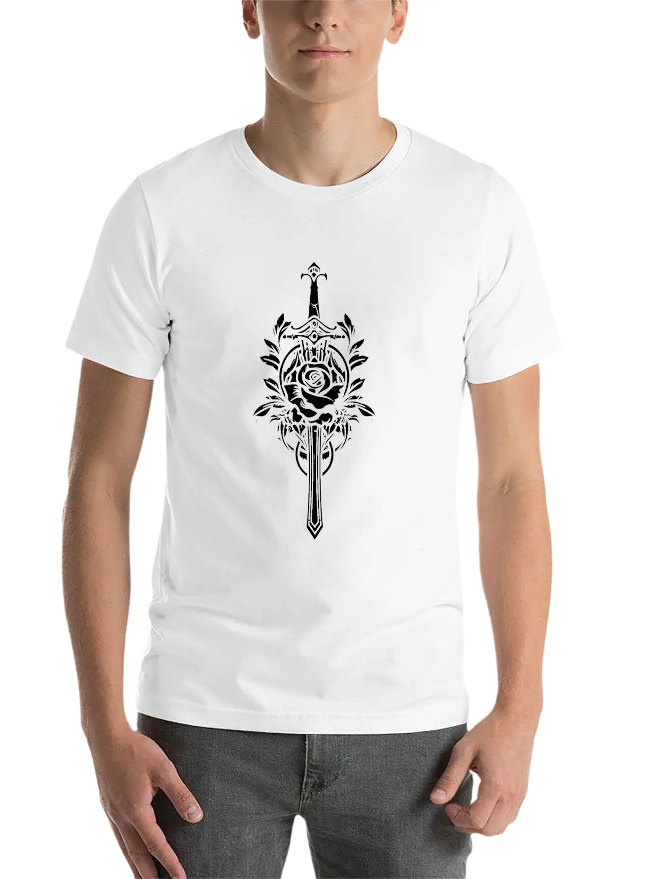 Red Rose Goth Sword Lightweight Cotton T-Shirt – Daily Comfort Graphic Shirt