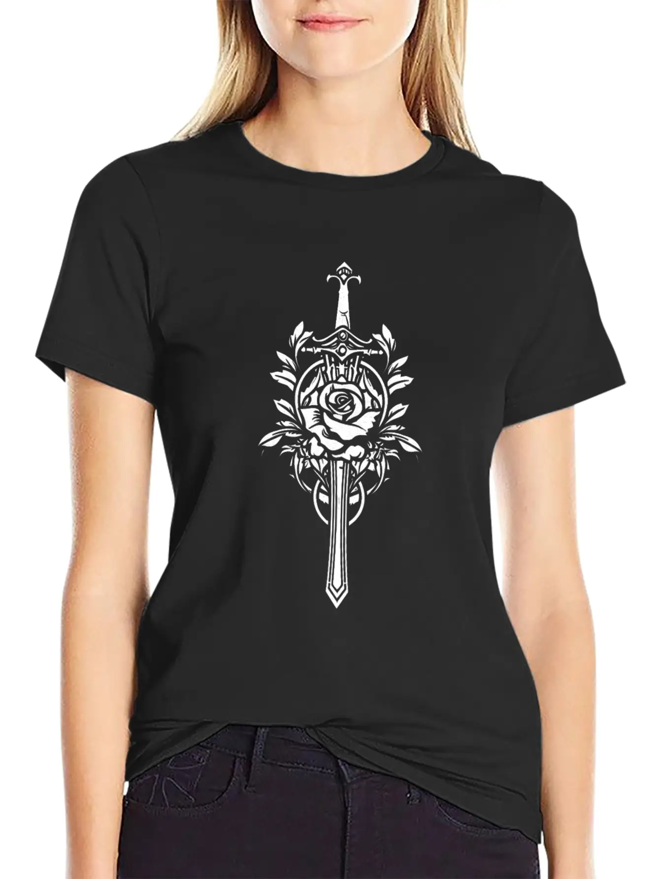 Red Rose Goth Sword Lightweight Cotton T-Shirt – Daily Comfort Graphic Shirt
