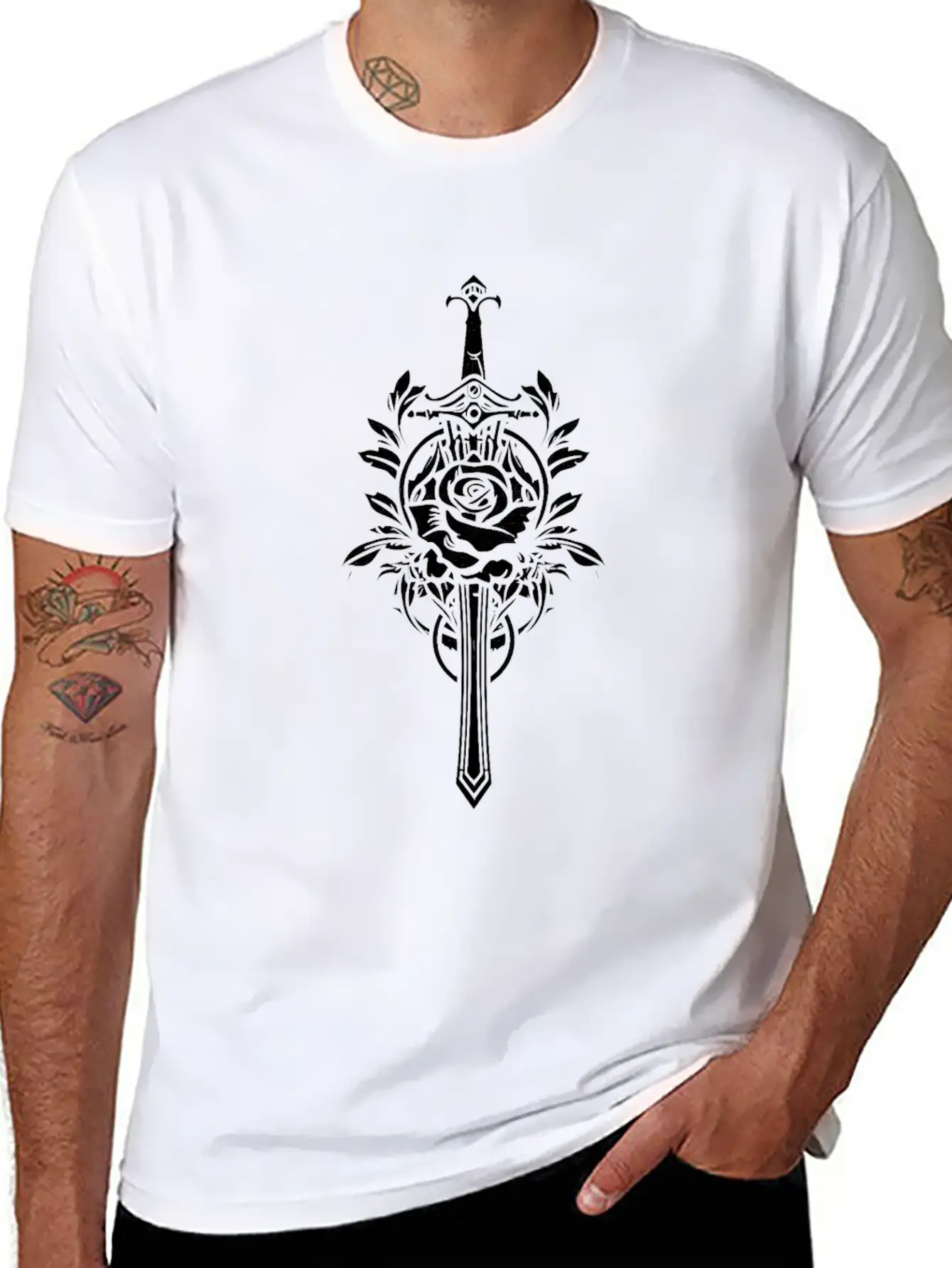 Red Rose Goth Sword Lightweight Cotton T-Shirt – Daily Comfort Graphic Shirt