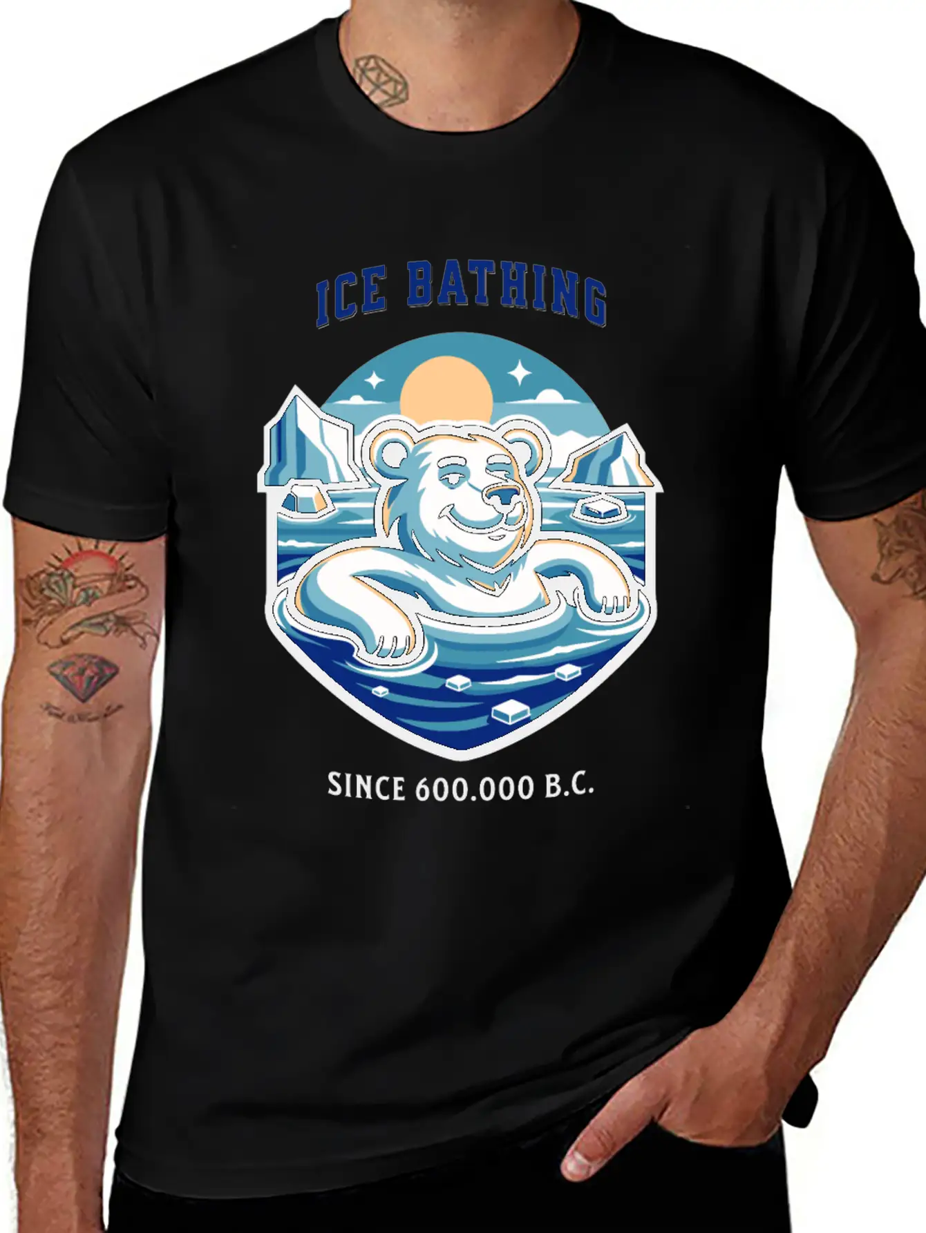 Relaxed Polar Bear Takies Ice Bath Funny Mascot Lightweight Cotton T-Shirt – Daily Comfort Graphic Shirt