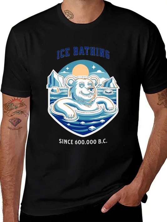 Relaxed Polar Bear Takies Ice Bath Funny Mascot Lightweight Cotton T-Shirt – Daily Comfort Graphic Shirt
