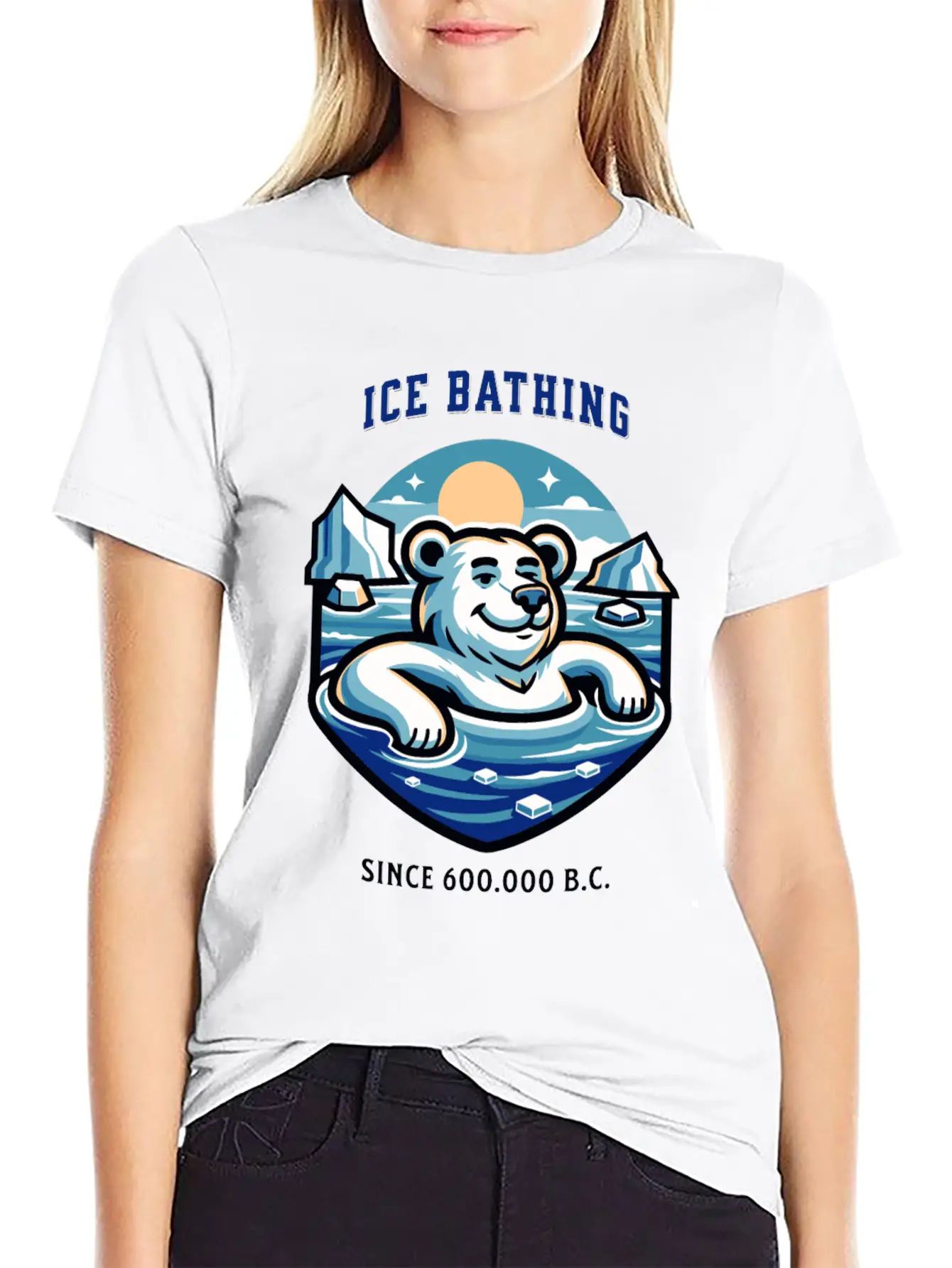 Relaxed Polar Bear Takies Ice Bath Funny Mascot Lightweight Cotton T-Shirt – Daily Comfort Graphic Shirt