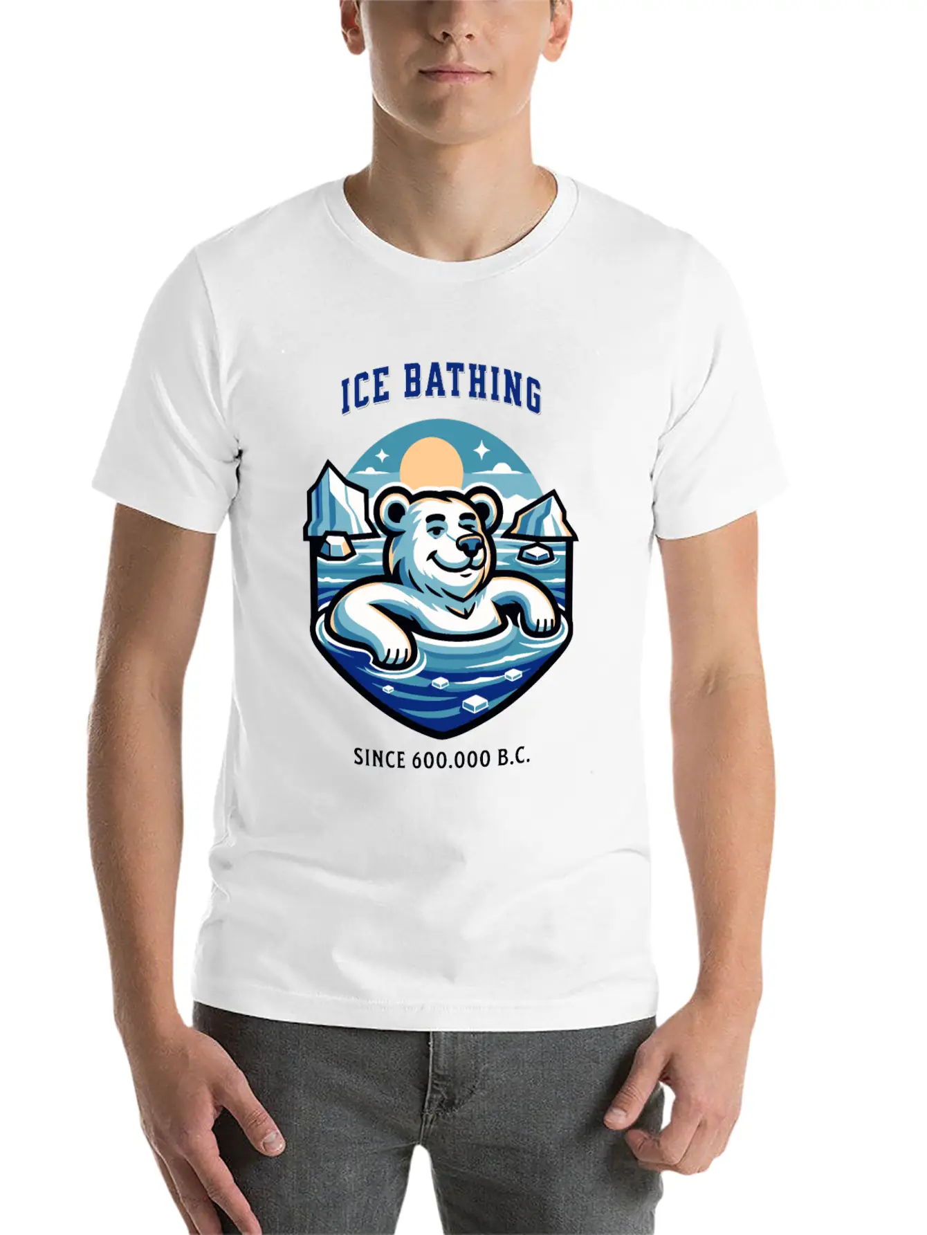 Relaxed Polar Bear Takies Ice Bath Funny Mascot Lightweight Cotton T-Shirt – Daily Comfort Graphic Shirt
