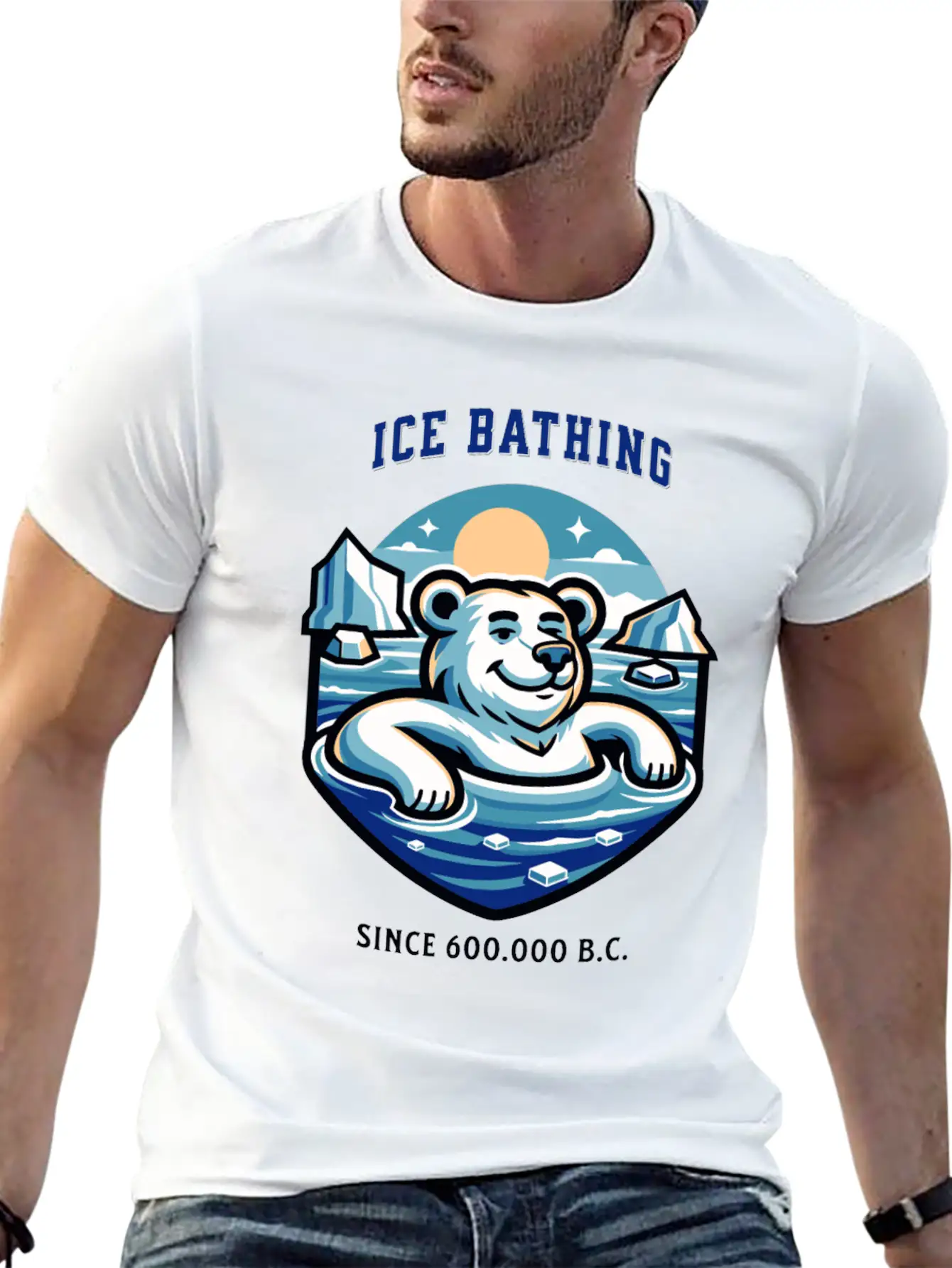 Relaxed Polar Bear Takies Ice Bath Funny Mascot Lightweight Cotton T-Shirt – Daily Comfort Graphic Shirt