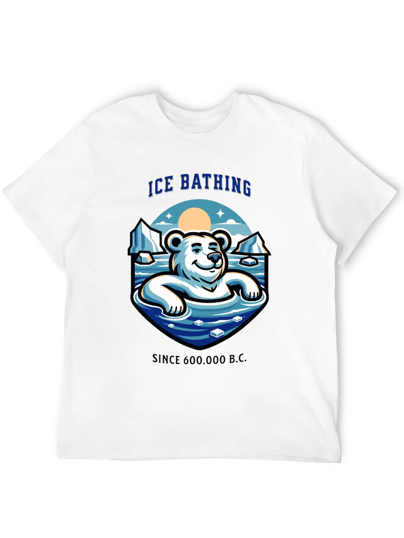 Relaxed Polar Bear Takies Ice Bath Funny Mascot Lightweight Cotton T-Shirt – Daily Comfort Graphic Shirt
