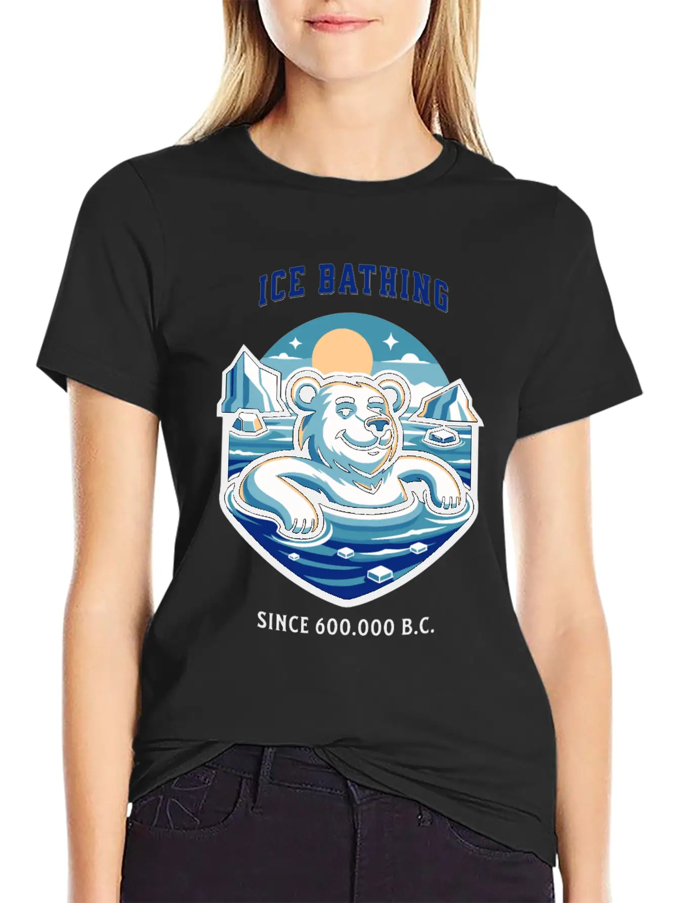 Relaxed Polar Bear Takies Ice Bath Funny Mascot Lightweight Cotton T-Shirt – Daily Comfort Graphic Shirt
