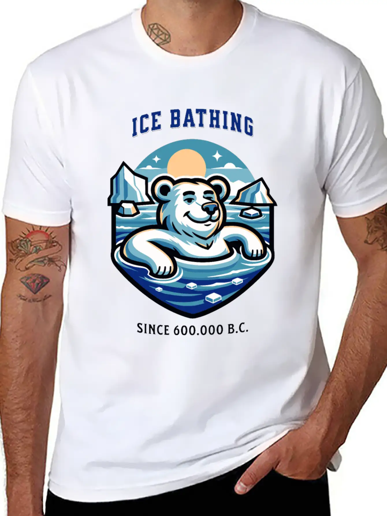 Relaxed Polar Bear Takies Ice Bath Funny Mascot Lightweight Cotton T-Shirt – Daily Comfort Graphic Shirt