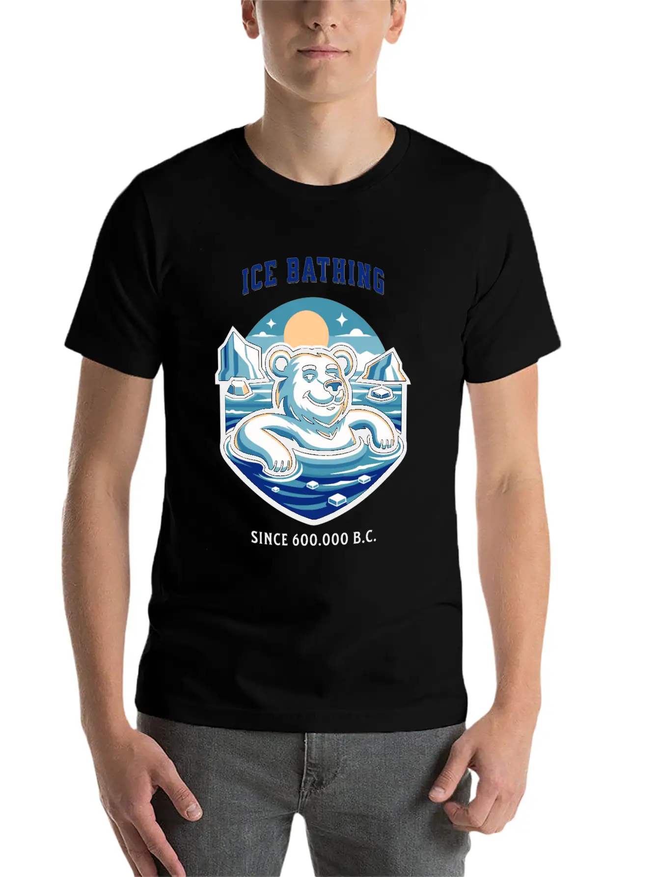 Relaxed Polar Bear Takies Ice Bath Funny Mascot Lightweight Cotton T-Shirt – Daily Comfort Graphic Shirt
