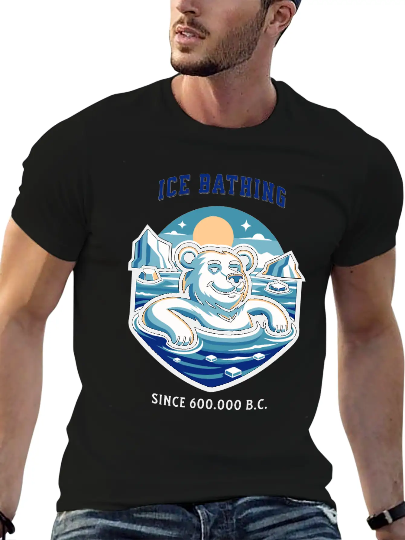 Relaxed Polar Bear Takies Ice Bath Funny Mascot Lightweight Cotton T-Shirt – Daily Comfort Graphic Shirt
