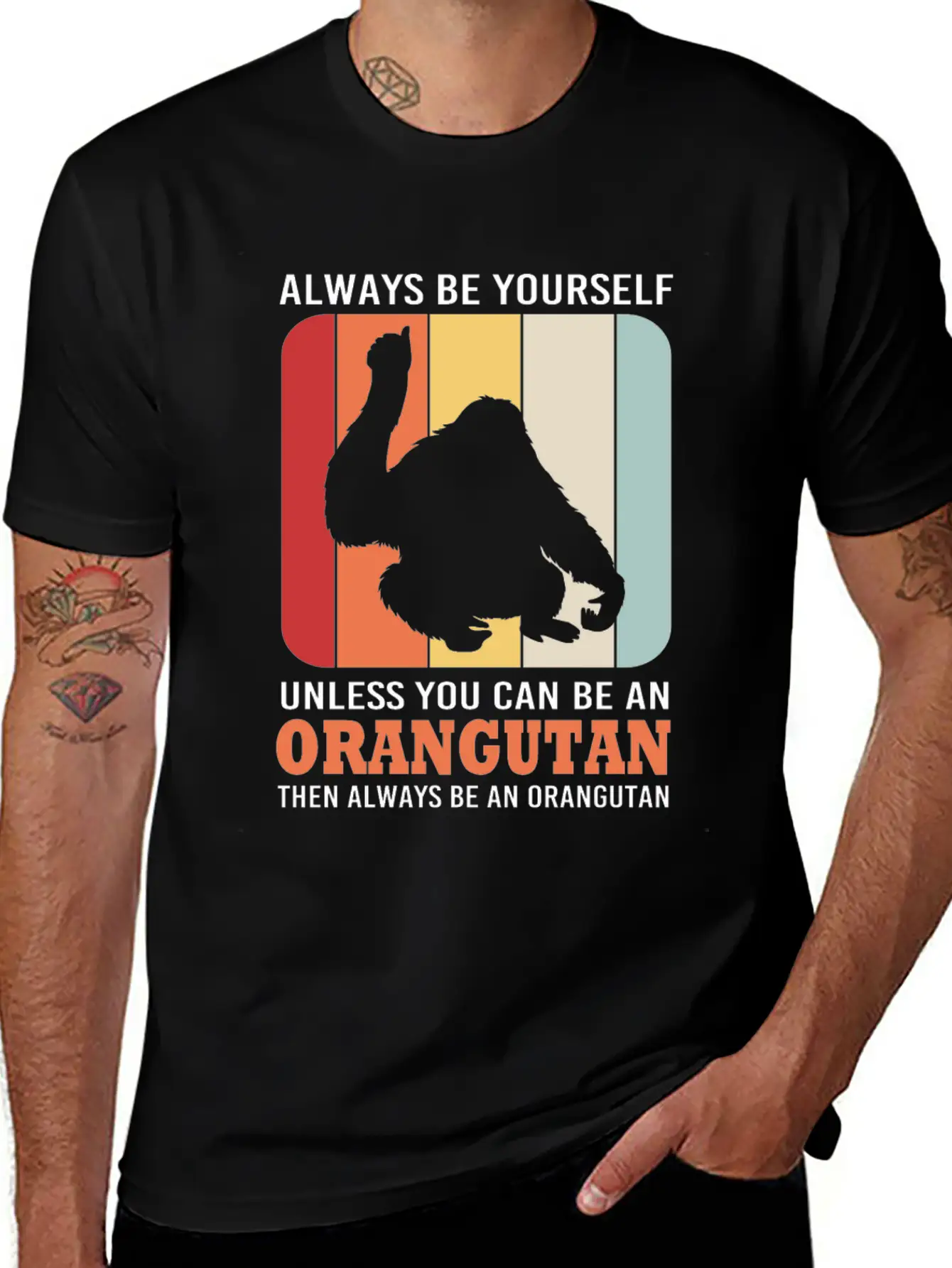 Retro Ape Monkey Silhouette Funny Orangutan Lightweight Cotton T-Shirt – Daily Comfort Graphic Shirt