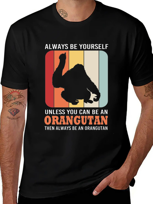 Retro Ape Monkey Silhouette Funny Orangutan Lightweight Cotton T-Shirt – Daily Comfort Graphic Shirt