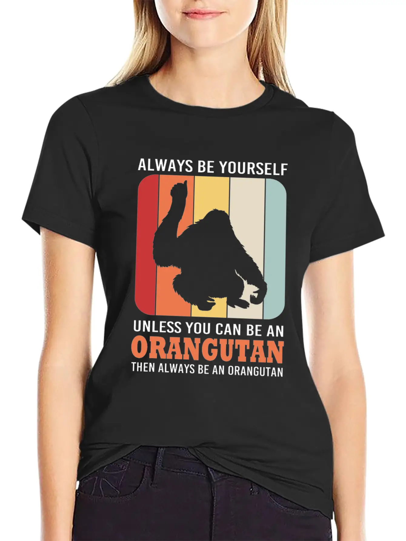 Retro Ape Monkey Silhouette Funny Orangutan Lightweight Cotton T-Shirt – Daily Comfort Graphic Shirt