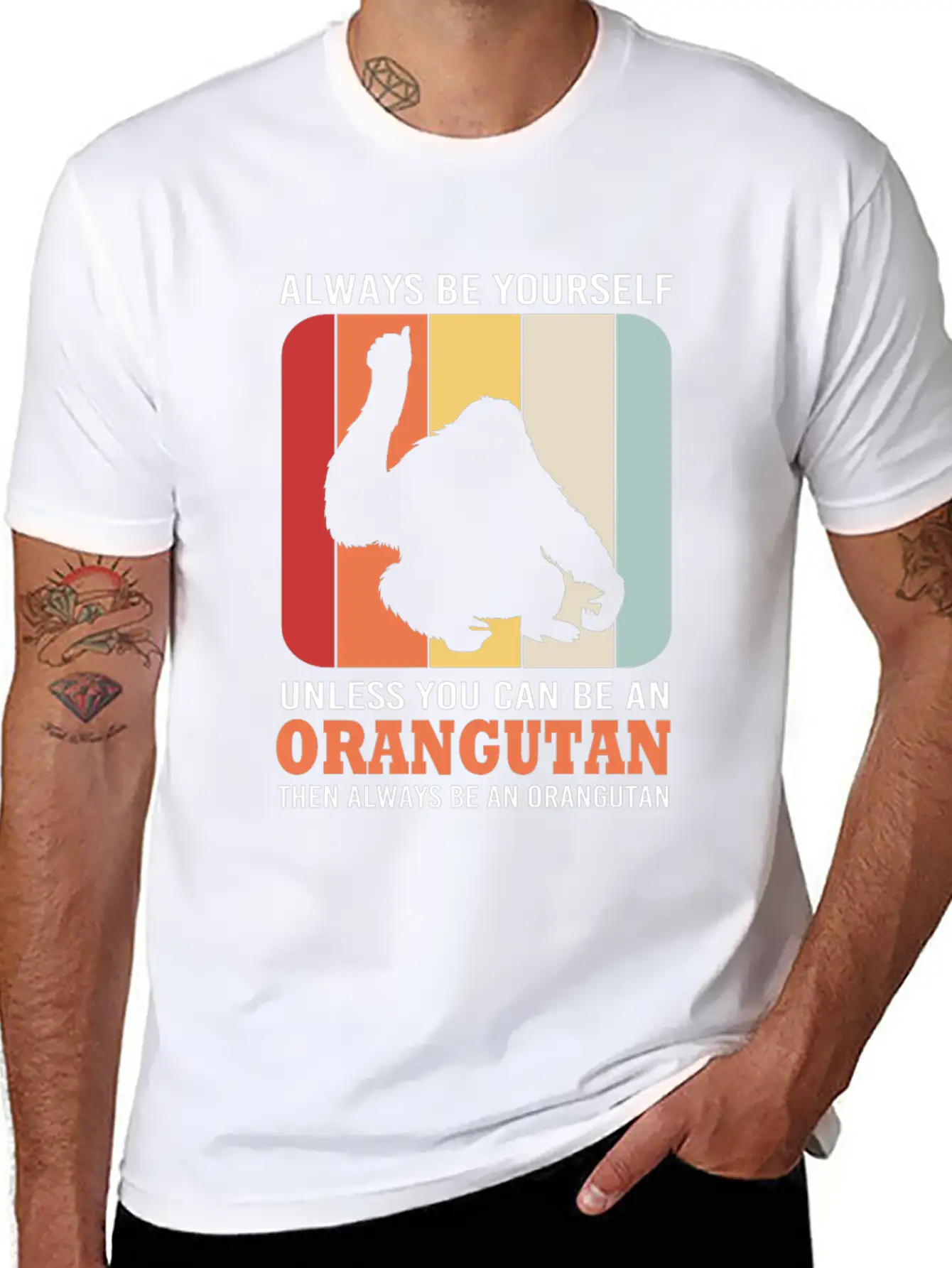 Retro Ape Monkey Silhouette Funny Orangutan Lightweight Cotton T-Shirt – Daily Comfort Graphic Shirt