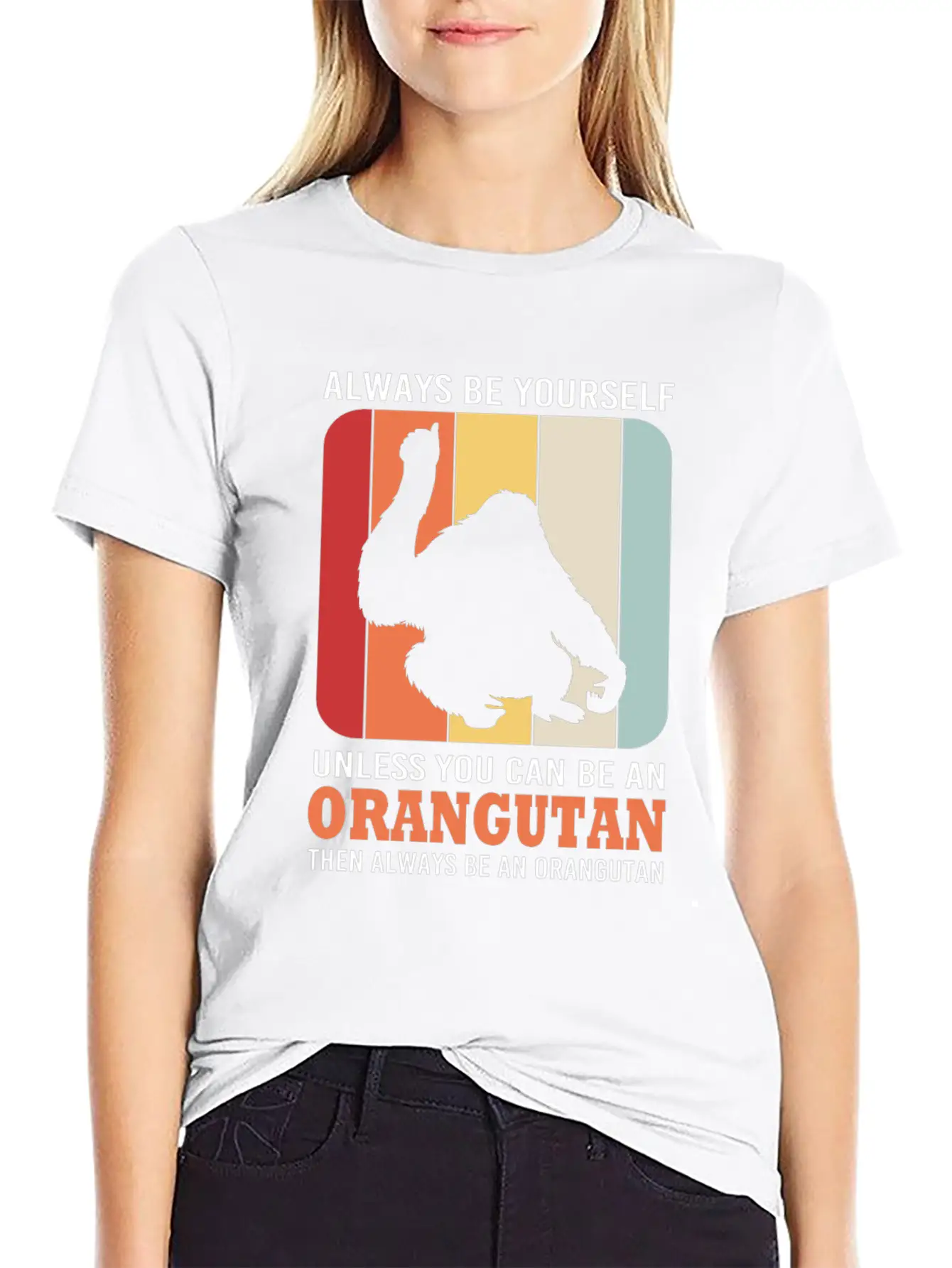 Retro Ape Monkey Silhouette Funny Orangutan Lightweight Cotton T-Shirt – Daily Comfort Graphic Shirt