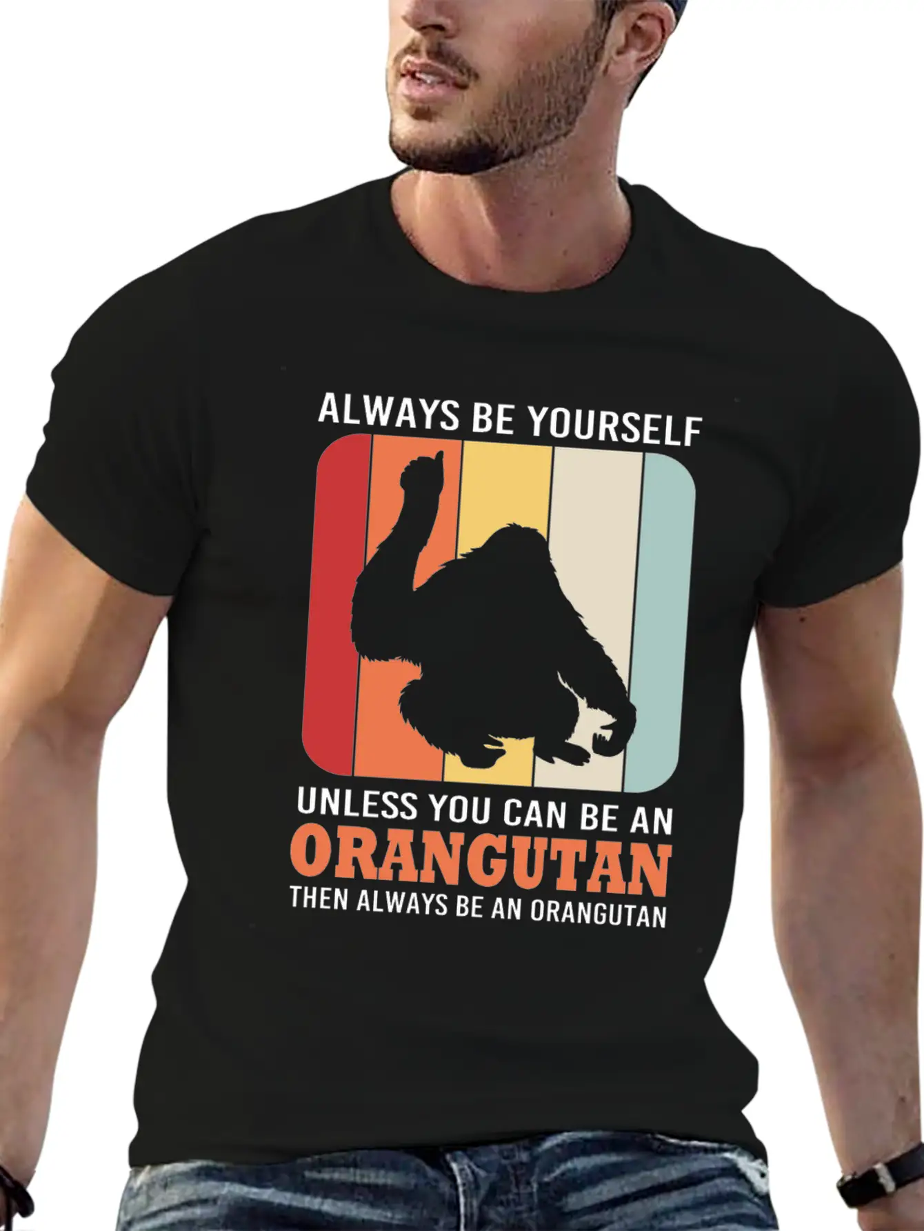 Retro Ape Monkey Silhouette Funny Orangutan Lightweight Cotton T-Shirt – Daily Comfort Graphic Shirt
