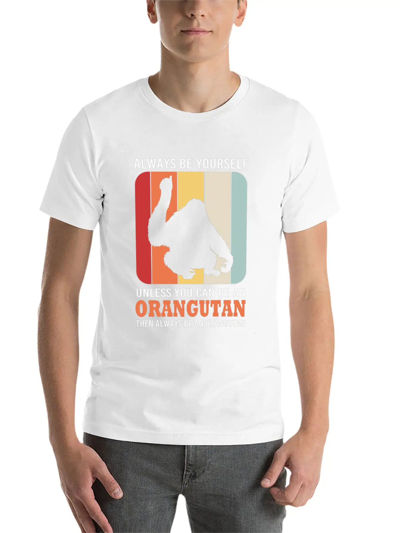 Retro Ape Monkey Silhouette Funny Orangutan Lightweight Cotton T-Shirt – Daily Comfort Graphic Shirt