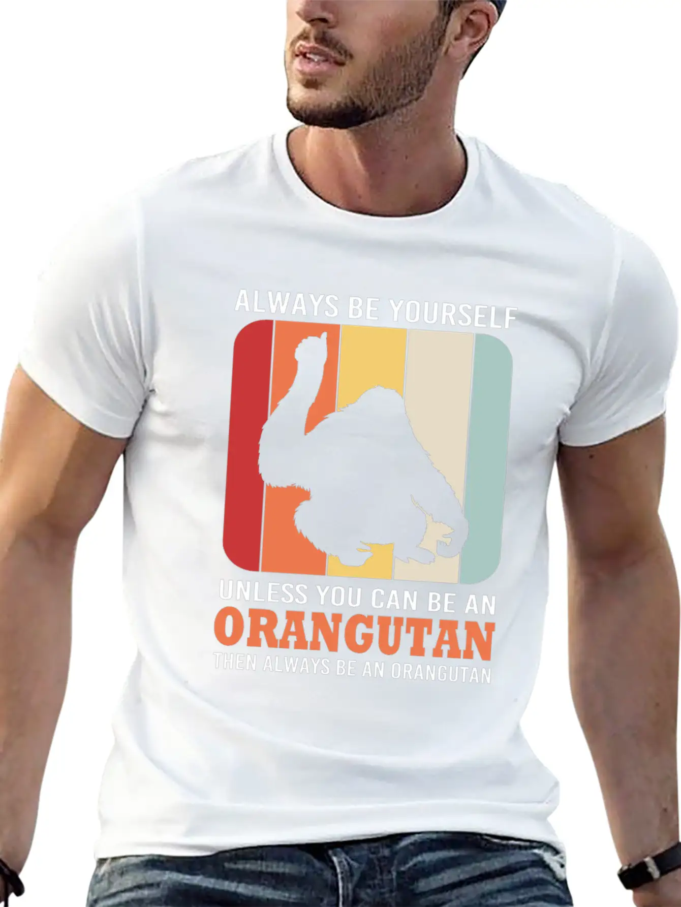 Retro Ape Monkey Silhouette Funny Orangutan Lightweight Cotton T-Shirt – Daily Comfort Graphic Shirt