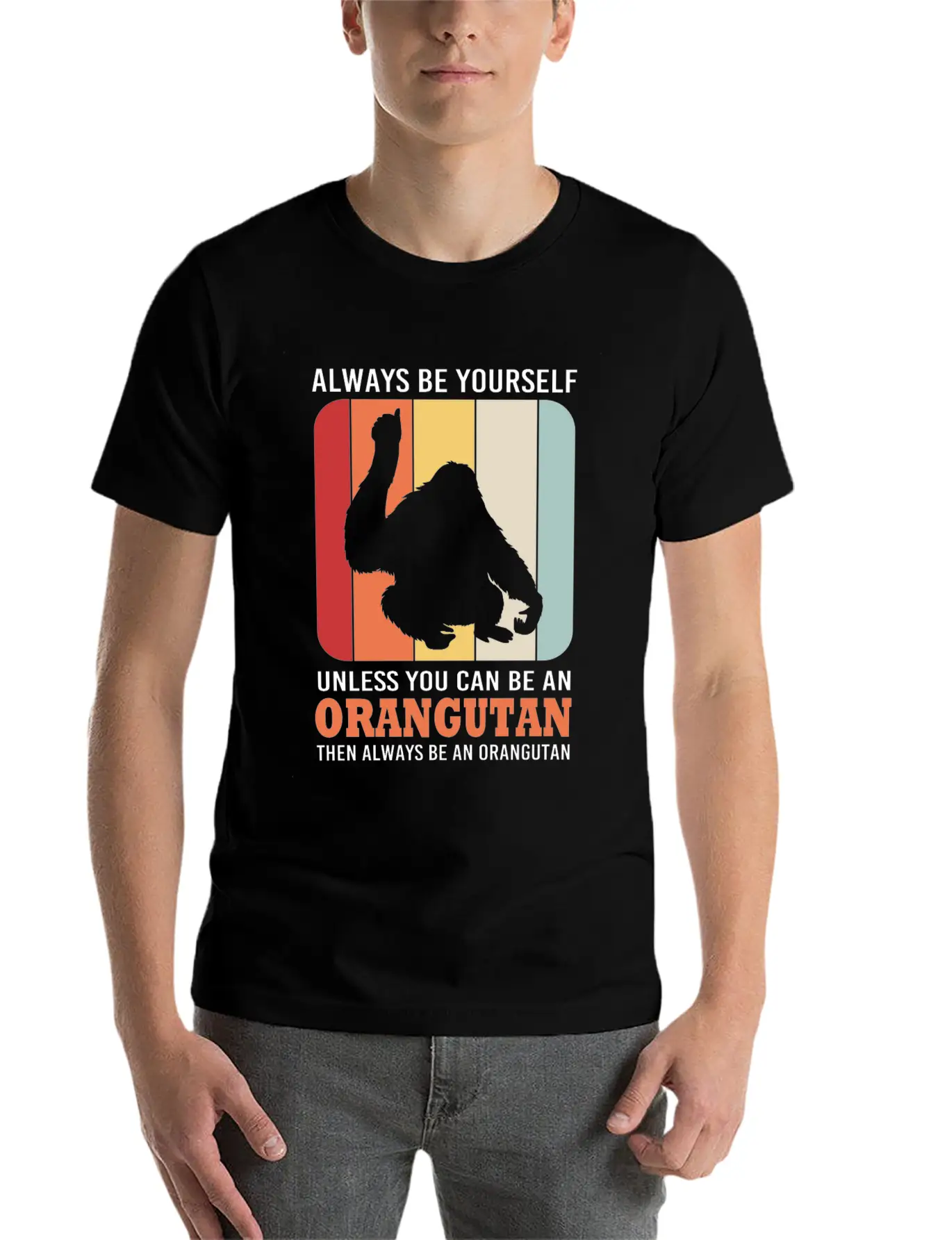 Retro Ape Monkey Silhouette Funny Orangutan Lightweight Cotton T-Shirt – Daily Comfort Graphic Shirt