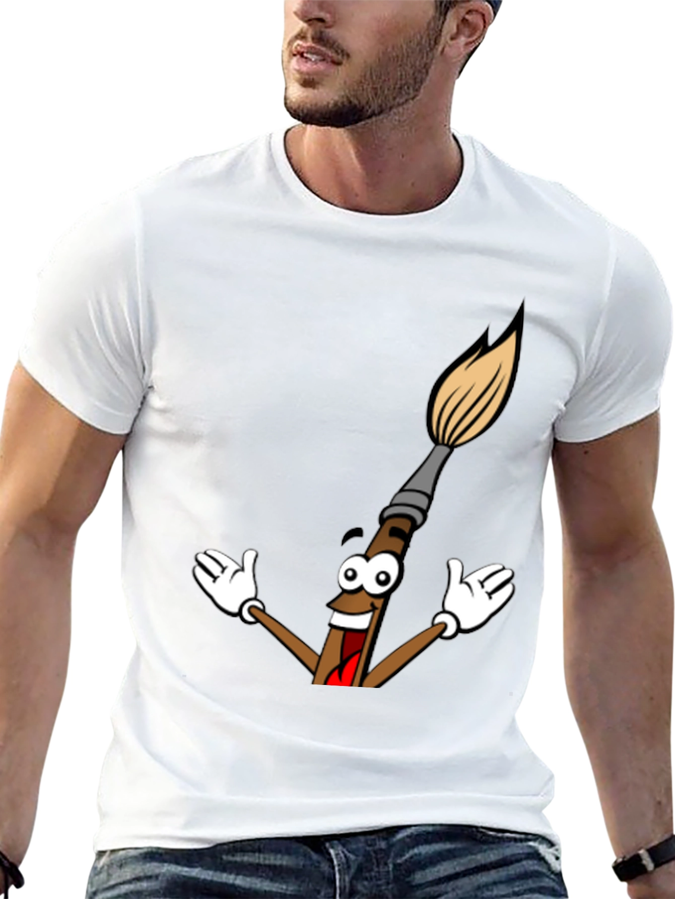 Cartoon Paintbrush Graphic Tee - Black