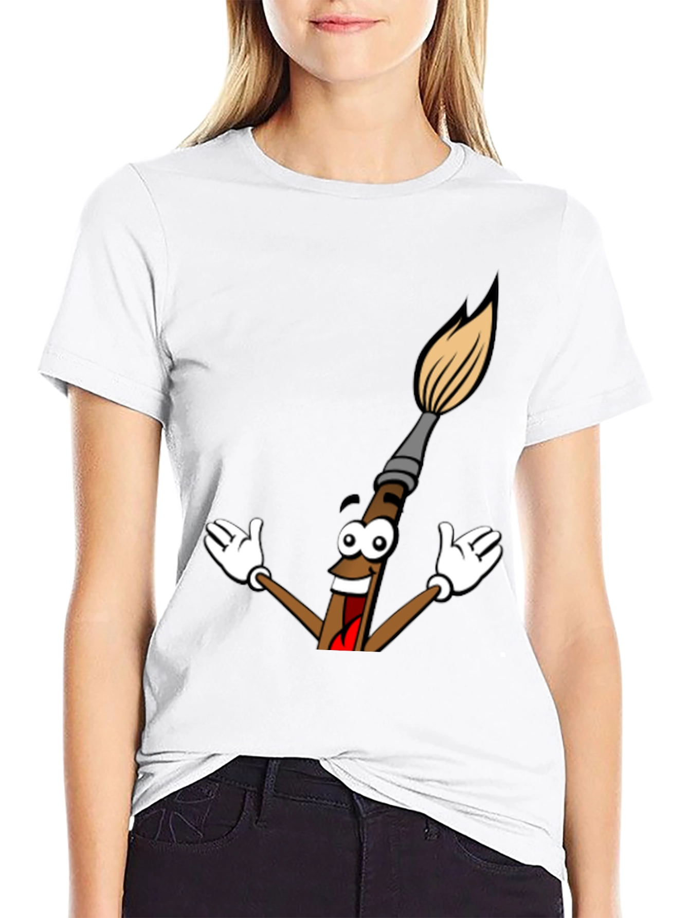 Cartoon Paintbrush Graphic Tee - Black