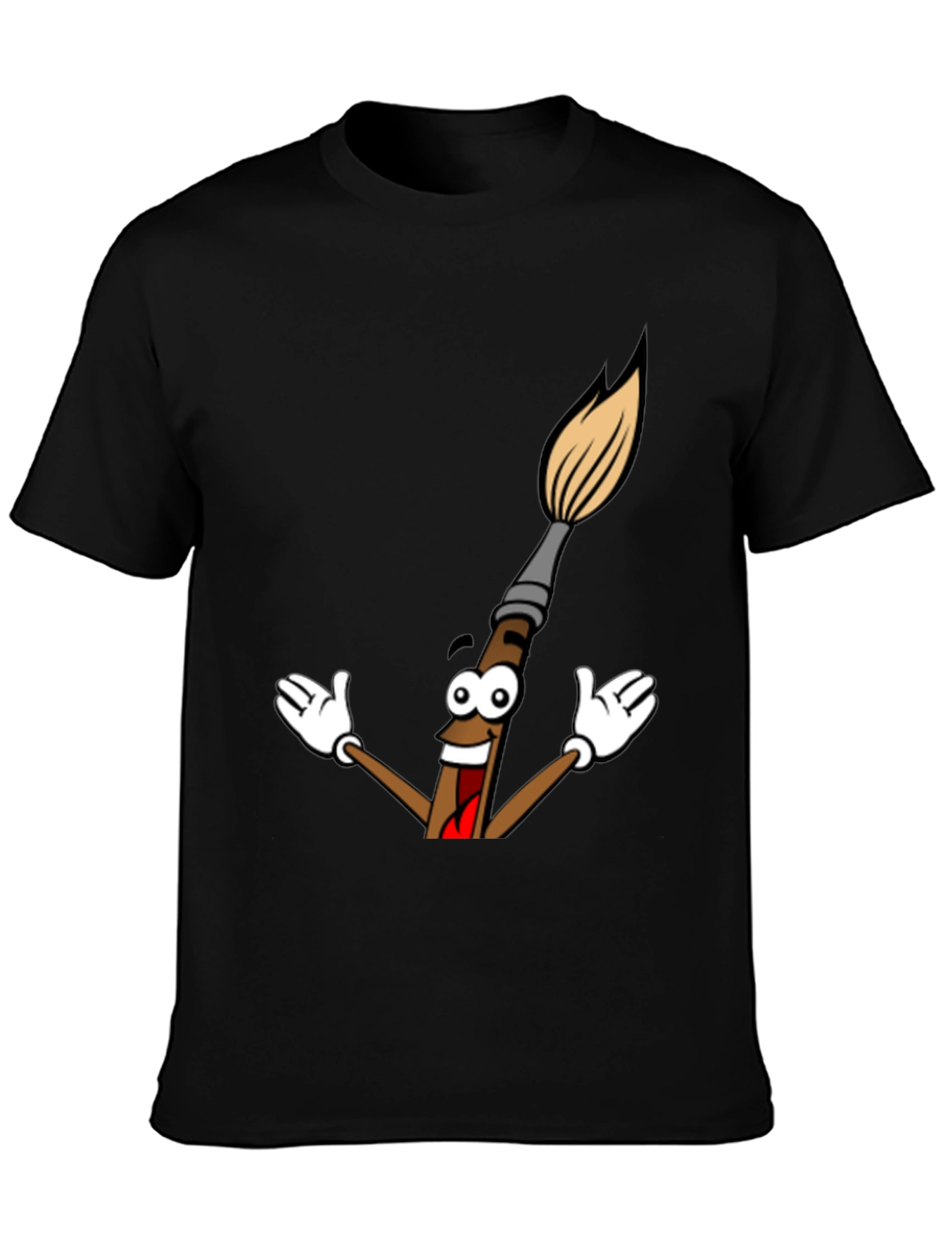 Cartoon Paintbrush Graphic Tee - Black