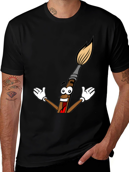 Cartoon Paintbrush Graphic Tee - Black