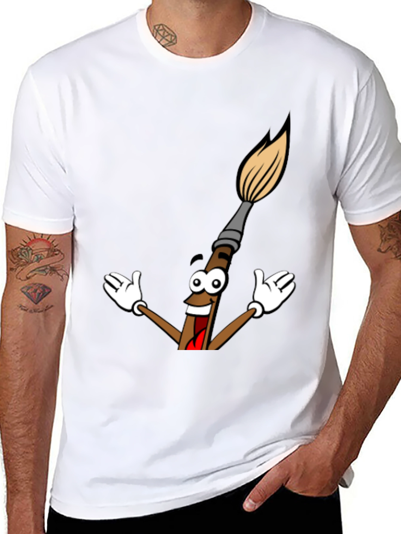 Cartoon Paintbrush Graphic Tee - Black