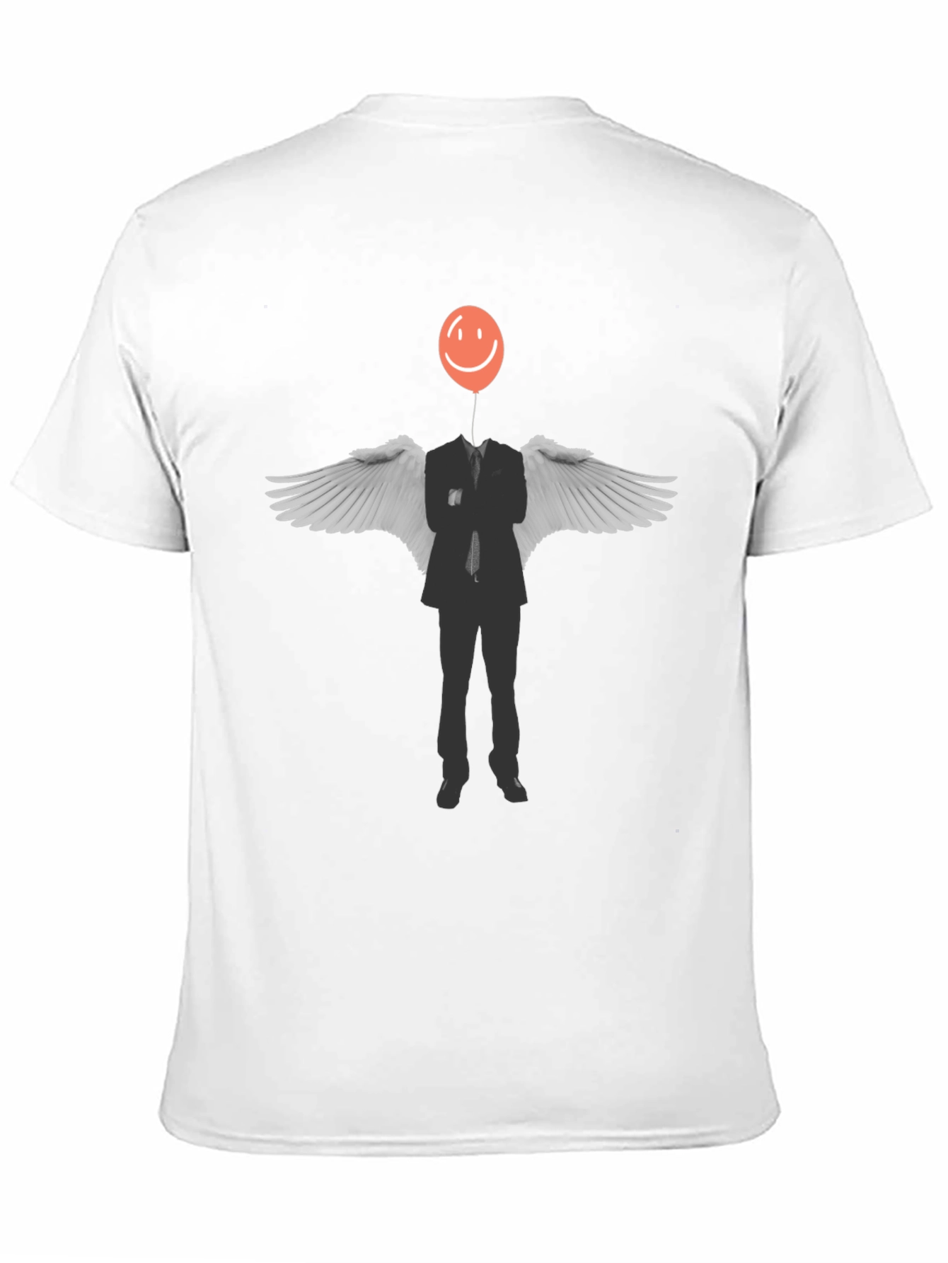 Surreal Balloon Head Angel Wings Graphic Tee - Black