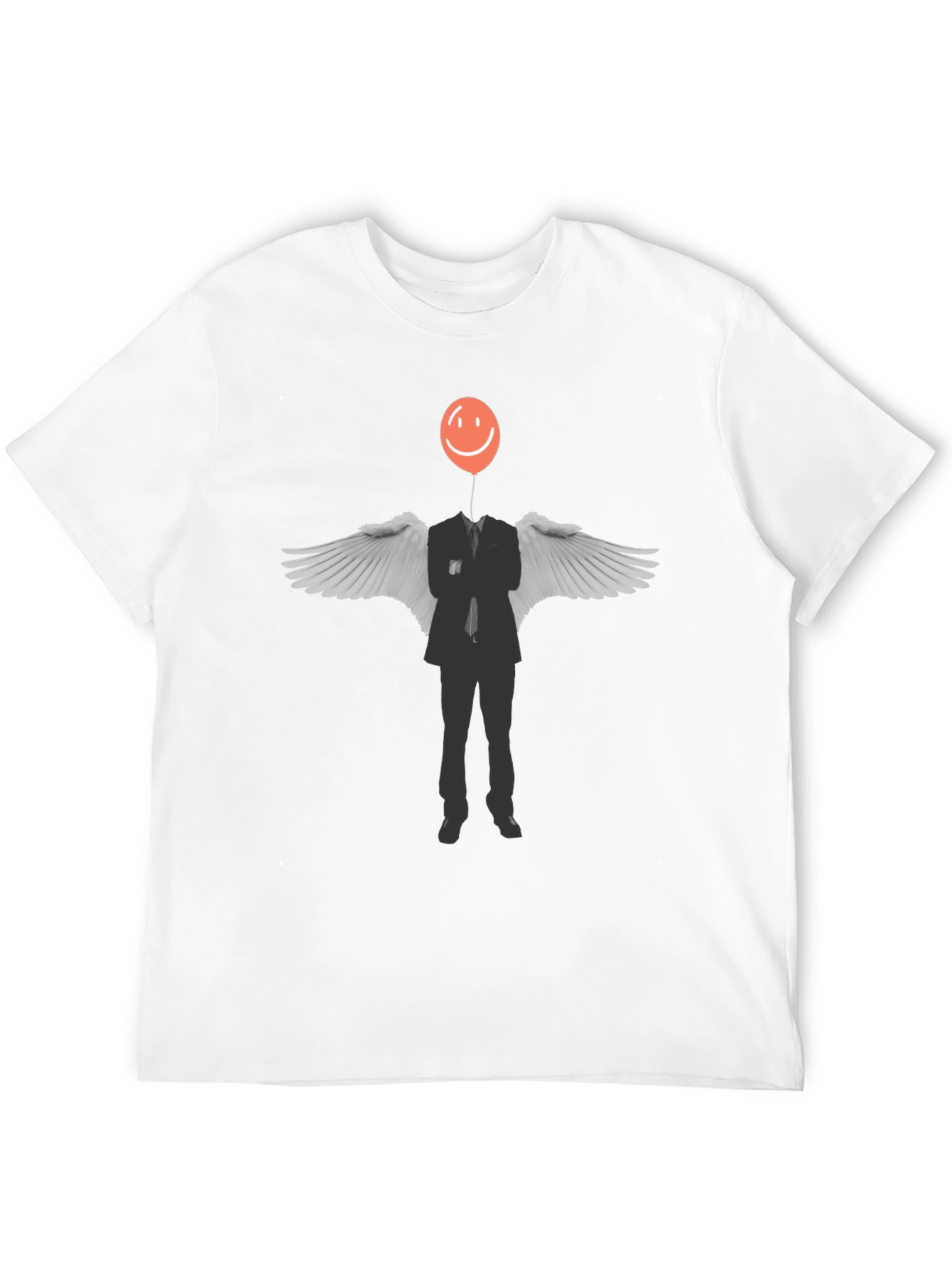 Surreal Balloon Head Angel Wings Graphic Tee - Black