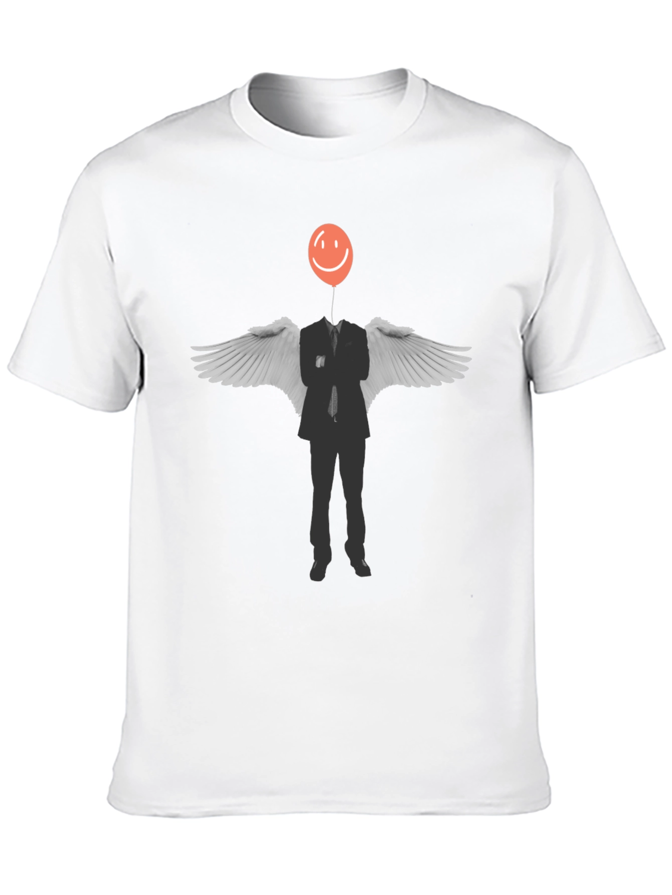 Surreal Balloon Head Angel Wings Graphic Tee - Black