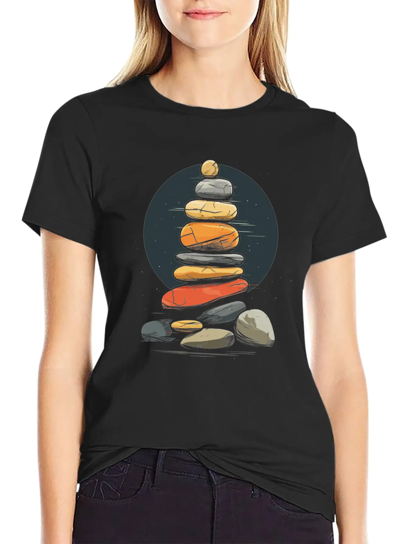Rock Stocking Stone Stacker Rock Balancing Lightweight Cotton T-Shirt – Daily Comfort Graphic Shirt