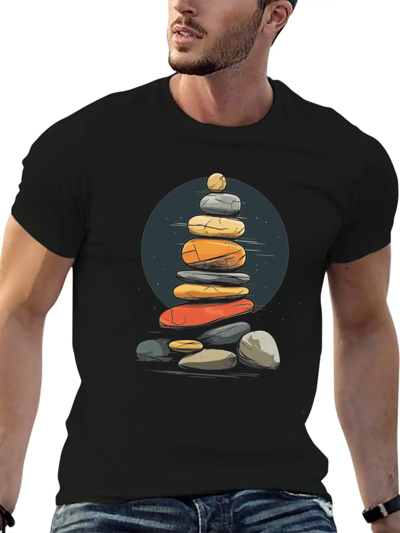 Rock Stocking Stone Stacker Rock Balancing Lightweight Cotton T-Shirt – Daily Comfort Graphic Shirt