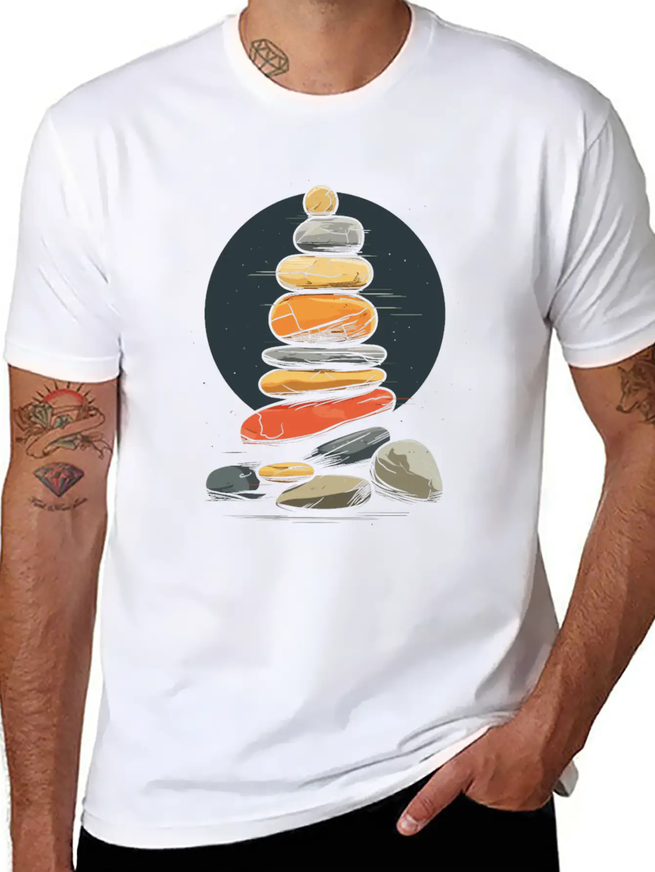 Rock Stocking Stone Stacker Rock Balancing Lightweight Cotton T-Shirt – Daily Comfort Graphic Shirt