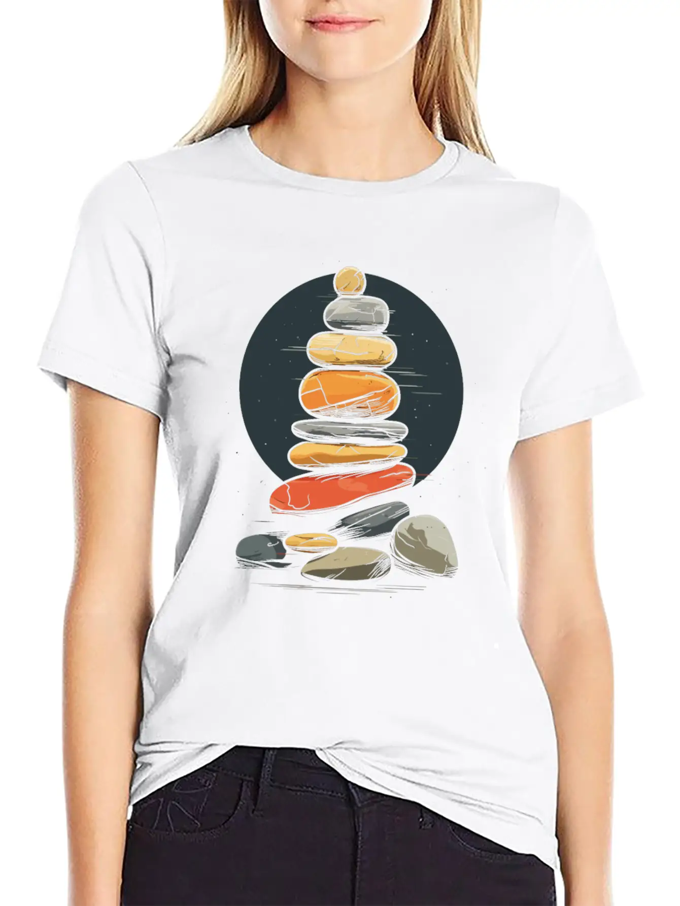 Rock Stocking Stone Stacker Rock Balancing Lightweight Cotton T-Shirt – Daily Comfort Graphic Shirt