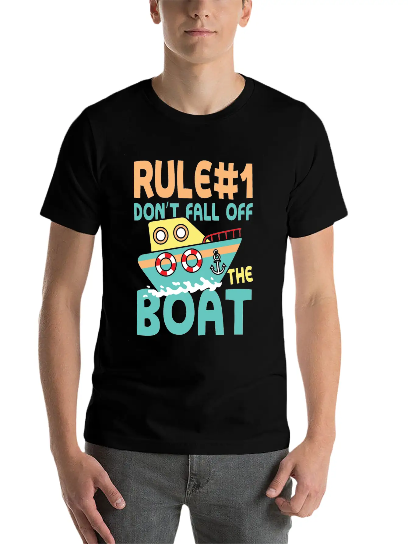 Rule Number 1 Don T Fall Off The Boat Lightweight Cotton T-Shirt – Daily Comfort Graphic Shirt