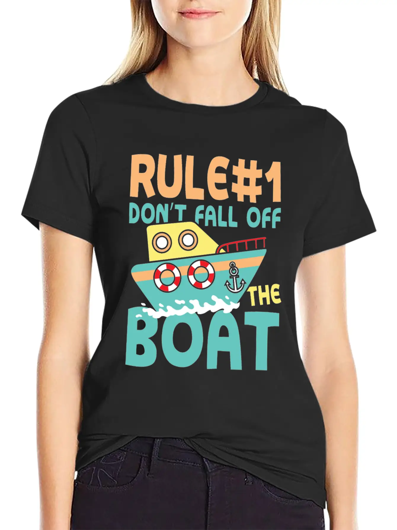 Rule Number 1 Don T Fall Off The Boat Lightweight Cotton T-Shirt – Daily Comfort Graphic Shirt